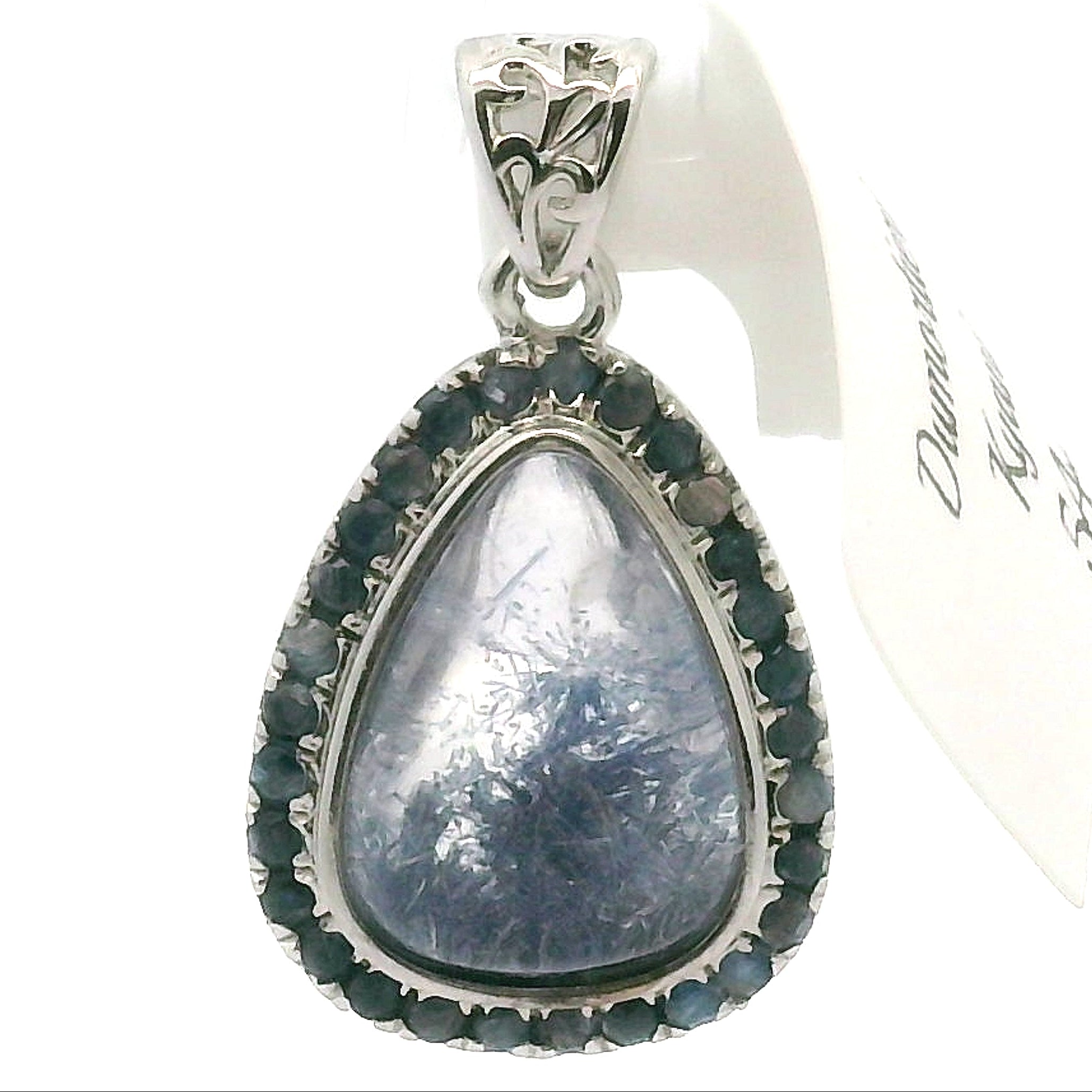 Dumortierite with Kyanite Pavé Pendant .925 Silver for Harmony, Empathy and Insights