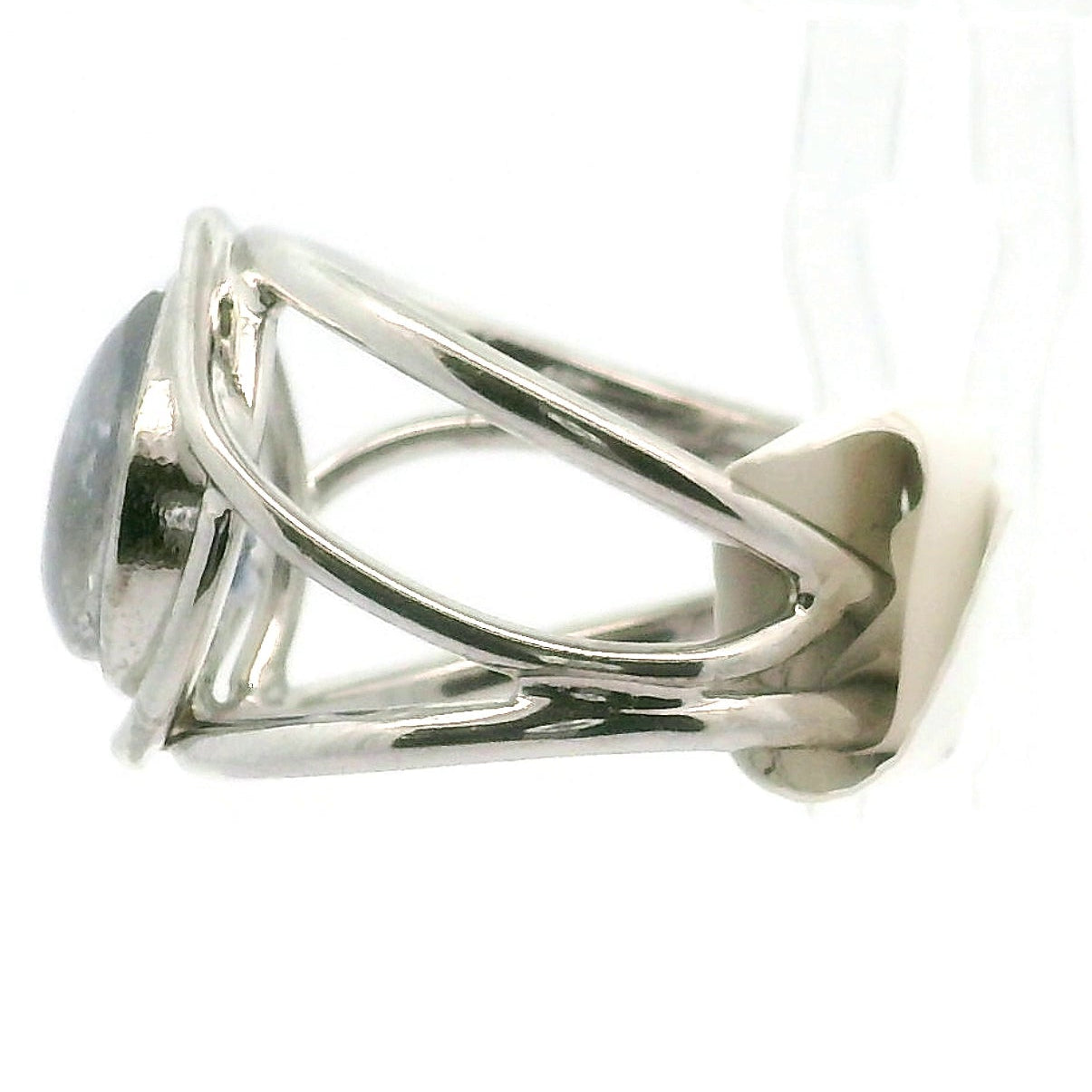 Dumortierite in Quartz Cuff Ring .925 Silver for Hope, Improving Memory and New Ideas