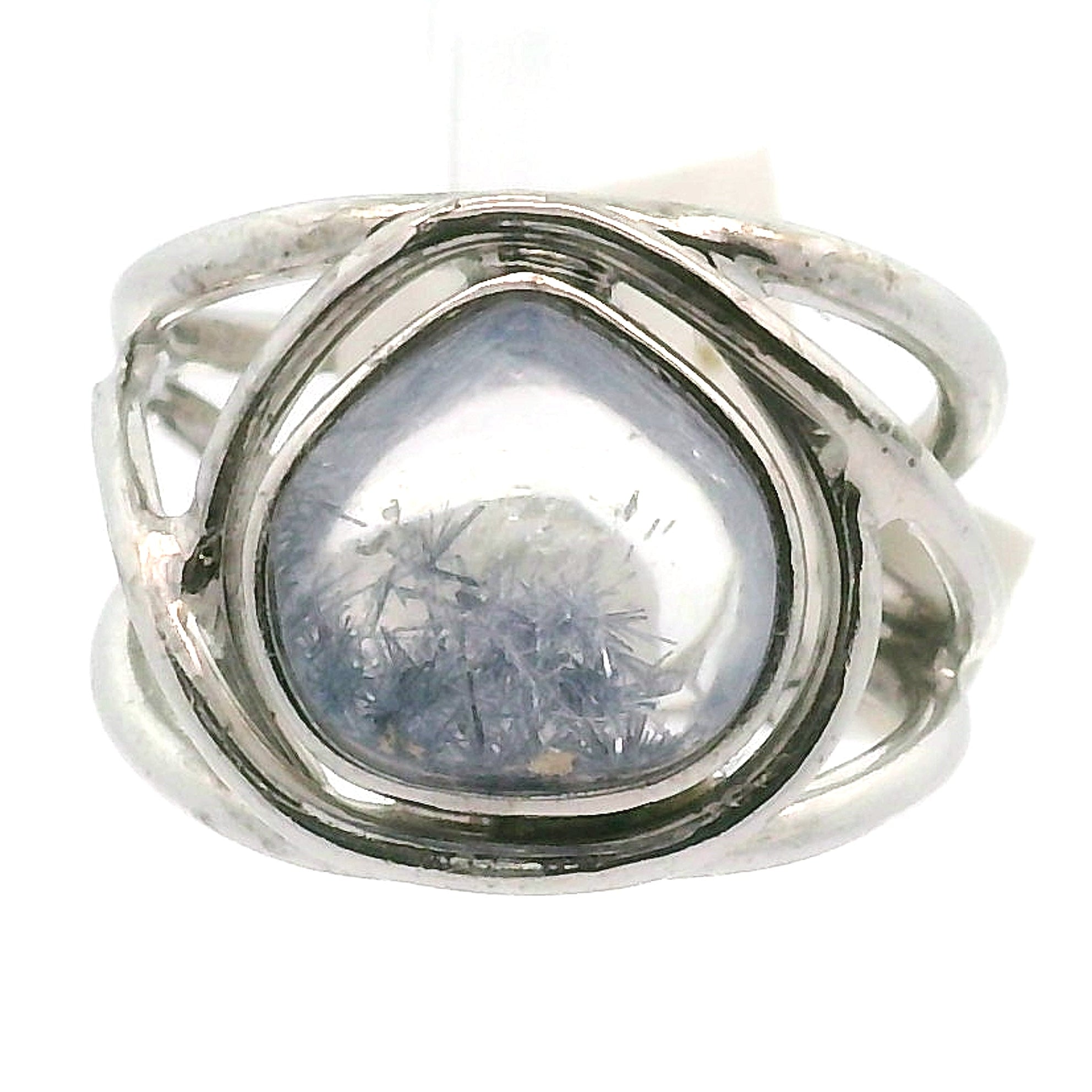 Dumortierite in Quartz Cuff Ring .925 Silver for Hope, Improving Memory and New Ideas