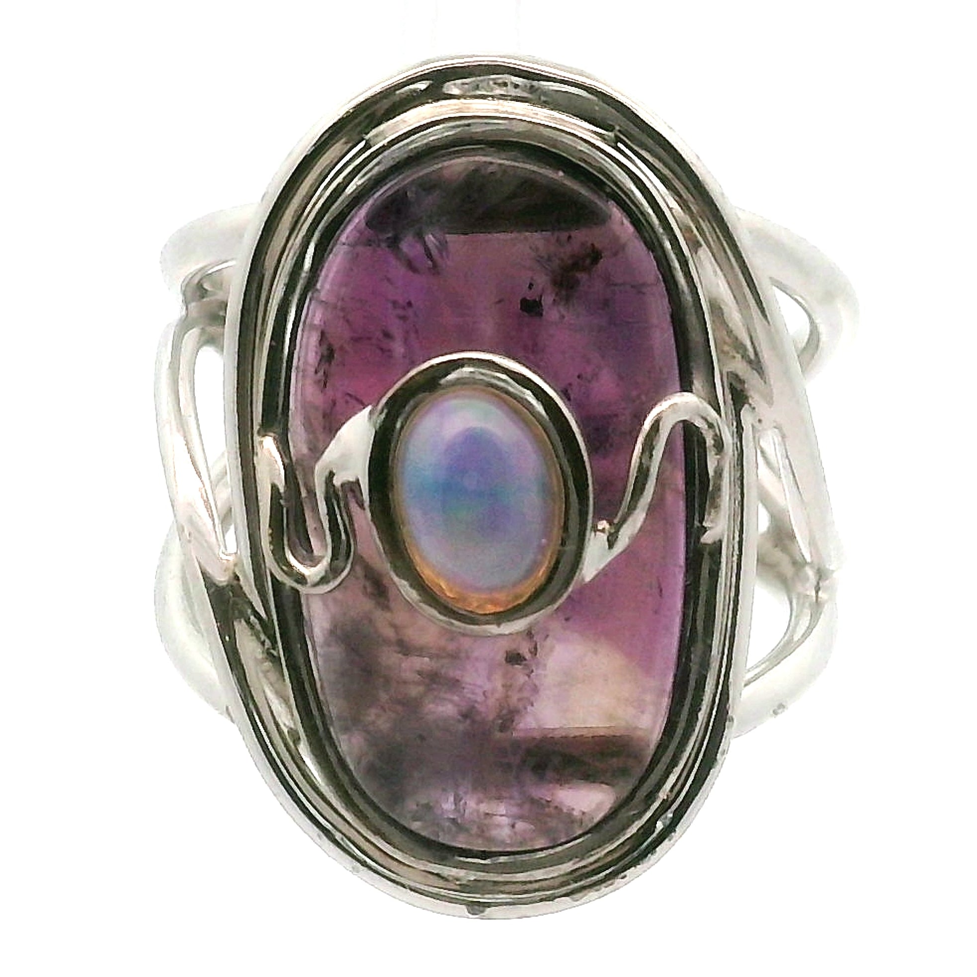 Super 7 with Opal Cuff Ring .925 Silver for Creating Your Dream Life and Angelic Guidance