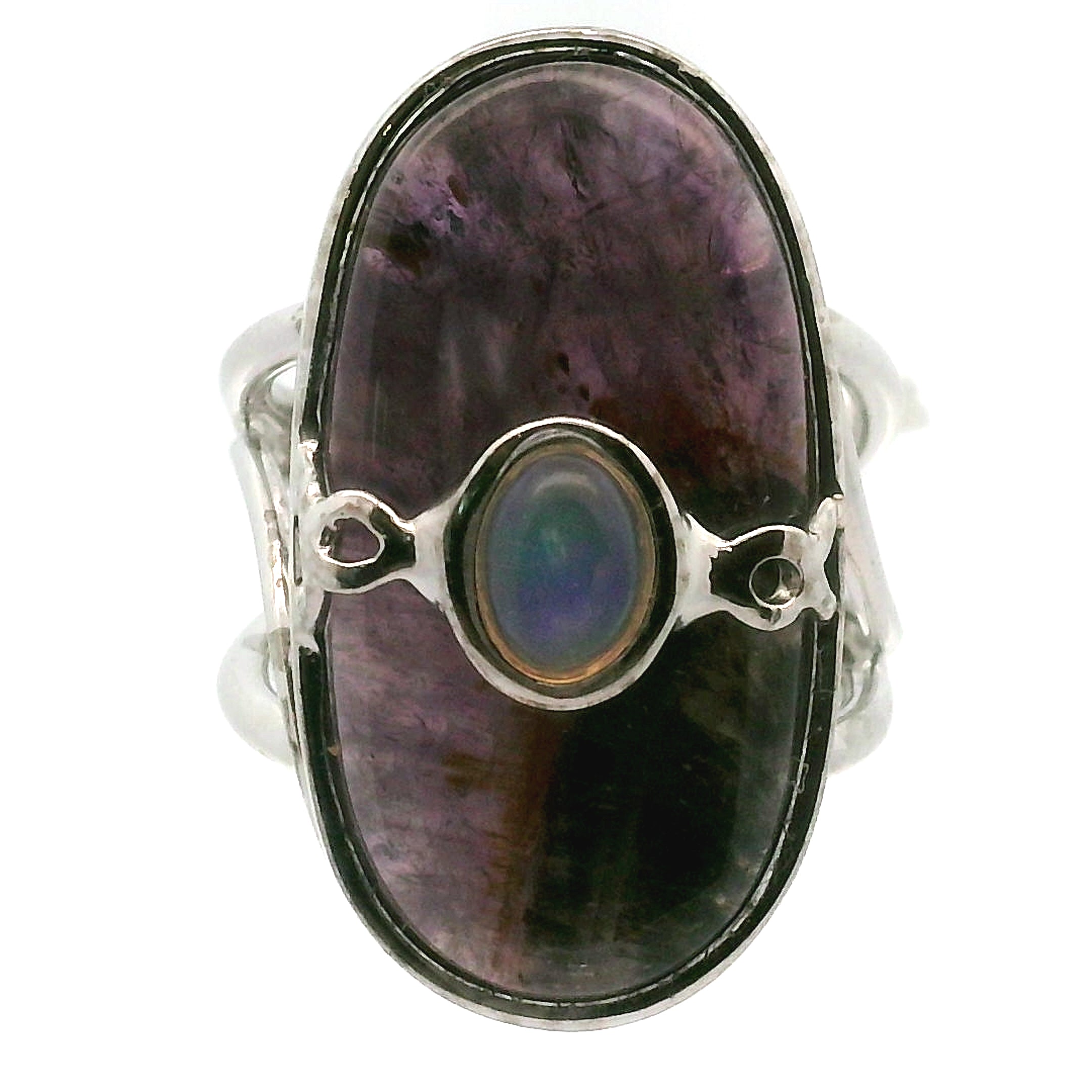 Super 7 with Opal Cuff Ring .925 Silver for Creating Your Dream Life and Angelic Guidance