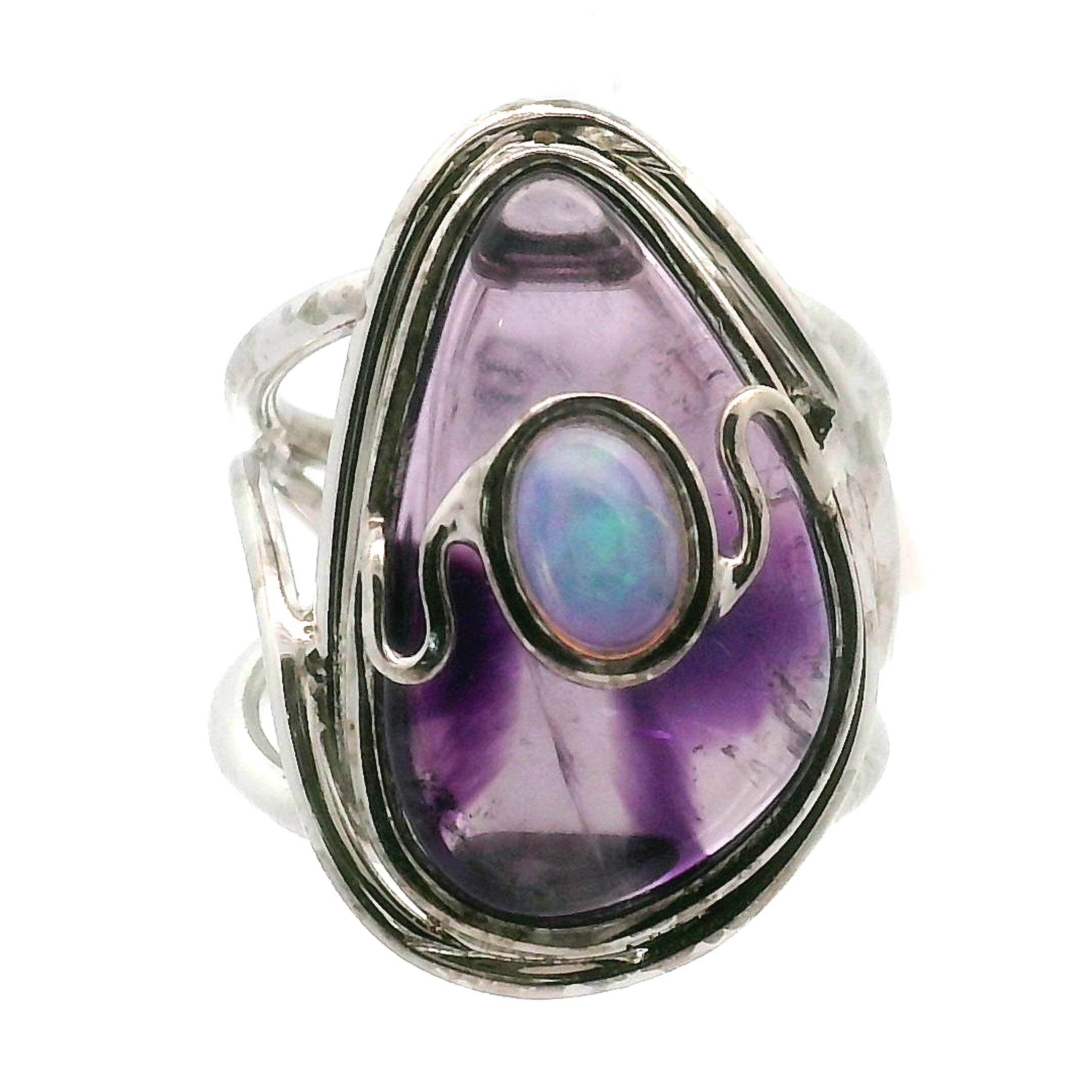 Super 7 with Opal Cuff Ring .925 Silver for Creating Your Dream Life and Angelic Guidance