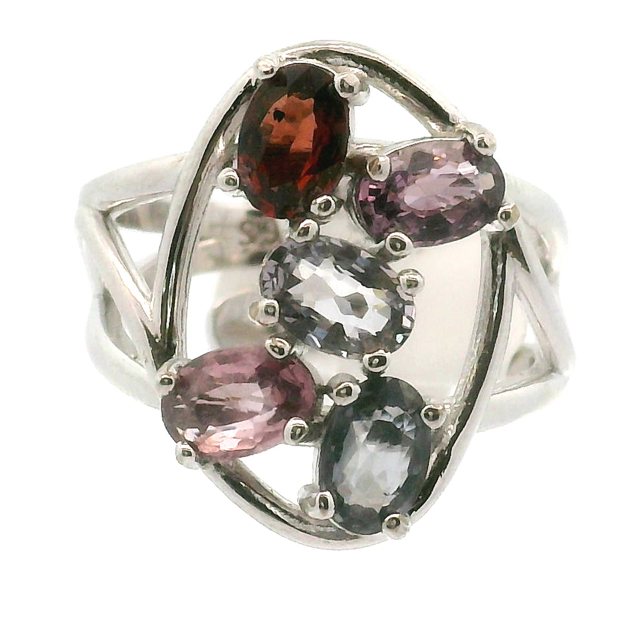 5-Stone Spinel Cuff Ring .925 Sterling Silver for Loyalty and Motivation