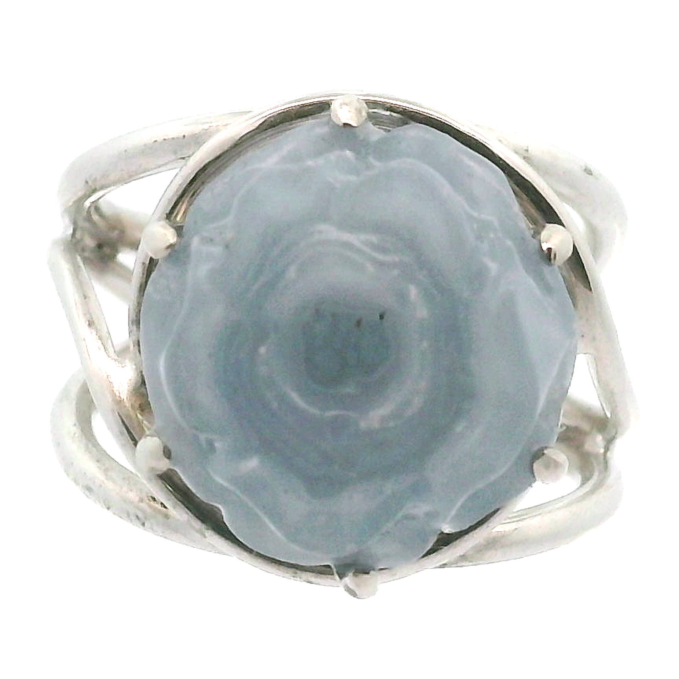 Angelite Flower Cuff Ring .925 Silver for Communication and Connection with Angels