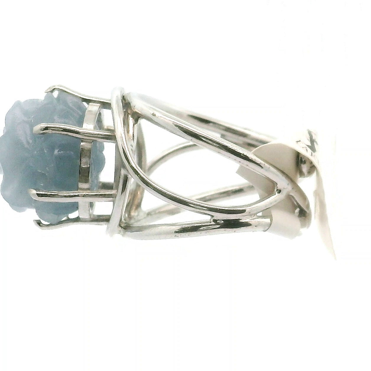 Angelite Flower Cuff Ring .925 Silver for Communication and Connection with Angels