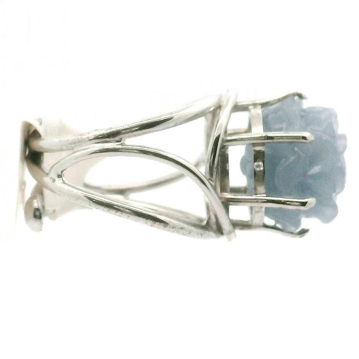 Angelite Flower Cuff Ring .925 Silver for Communication and Connection with Angels