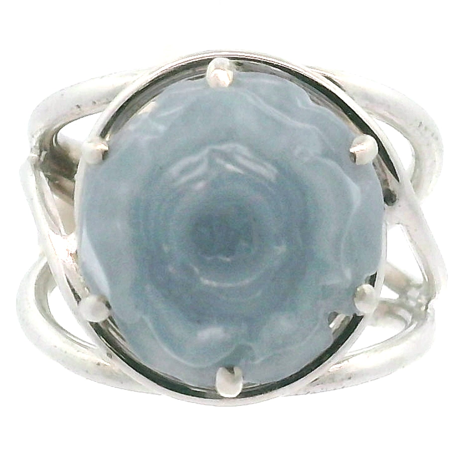 Angelite Flower Cuff Ring .925 Silver for Communication and Connection with Angels