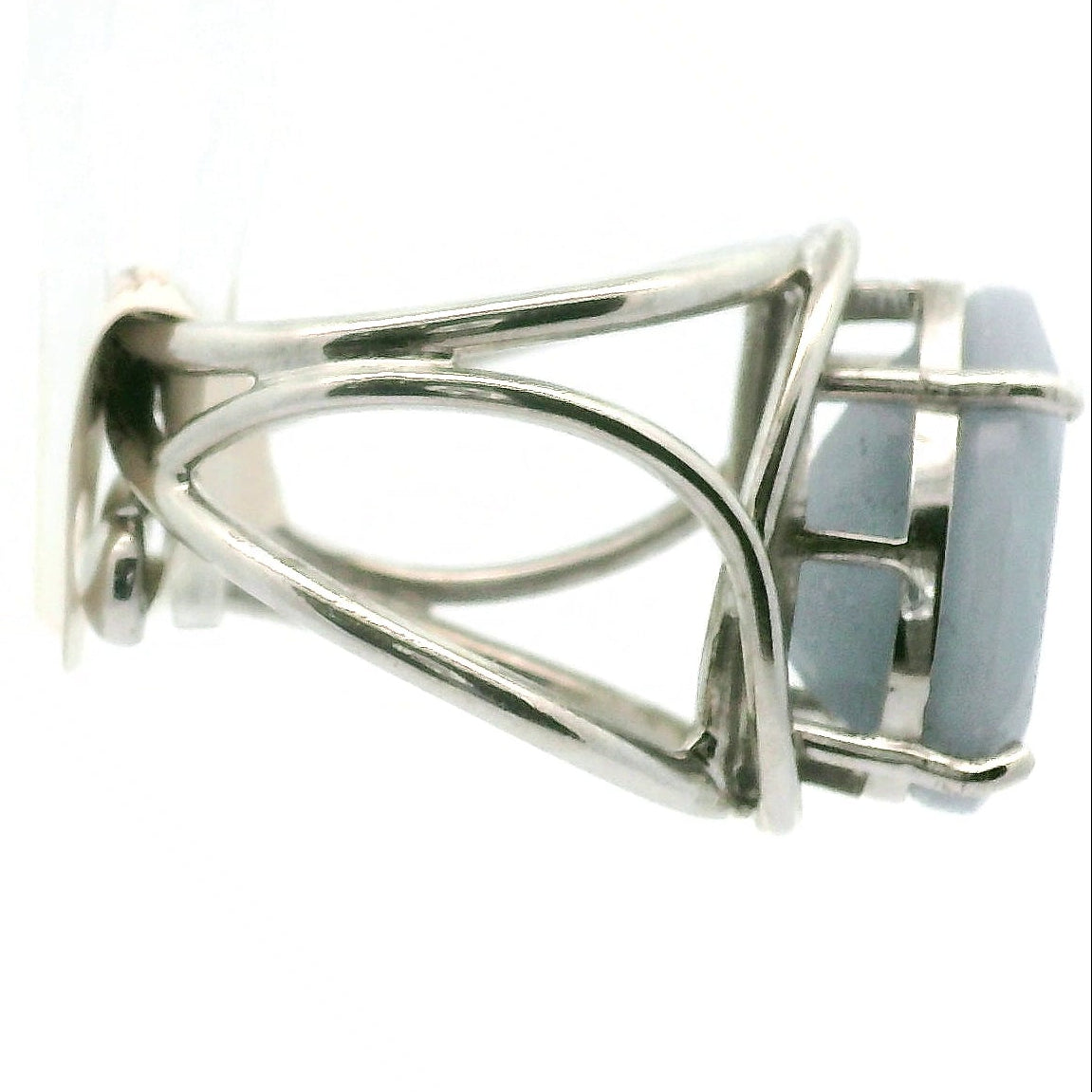 Angelite Faceted Cuff Ring .925 Silver for Communication and Connection with Angels