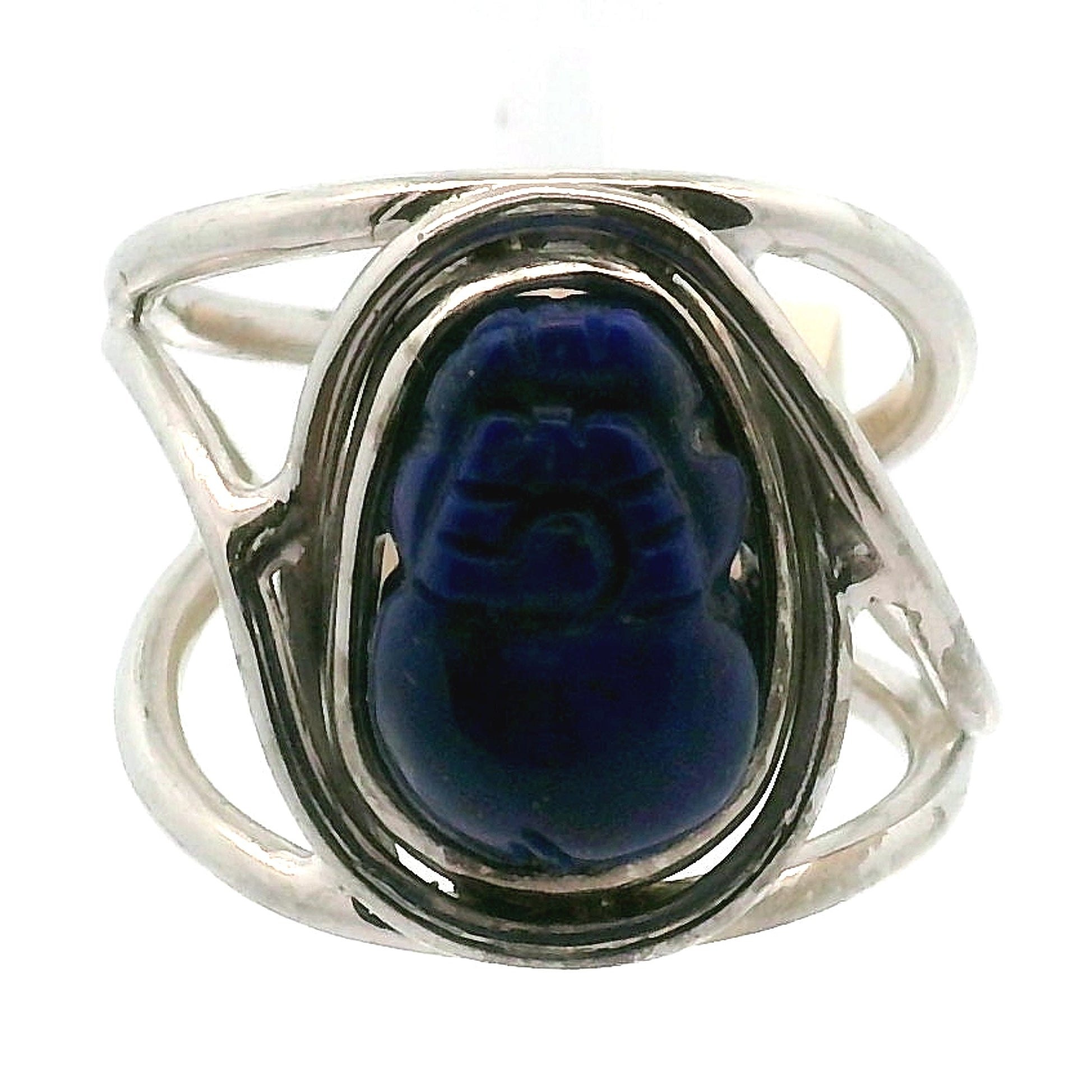 Lapis Lazuli Pixiu Finger Cuff Adjustable Ring .925 Silver for Power & Confidence