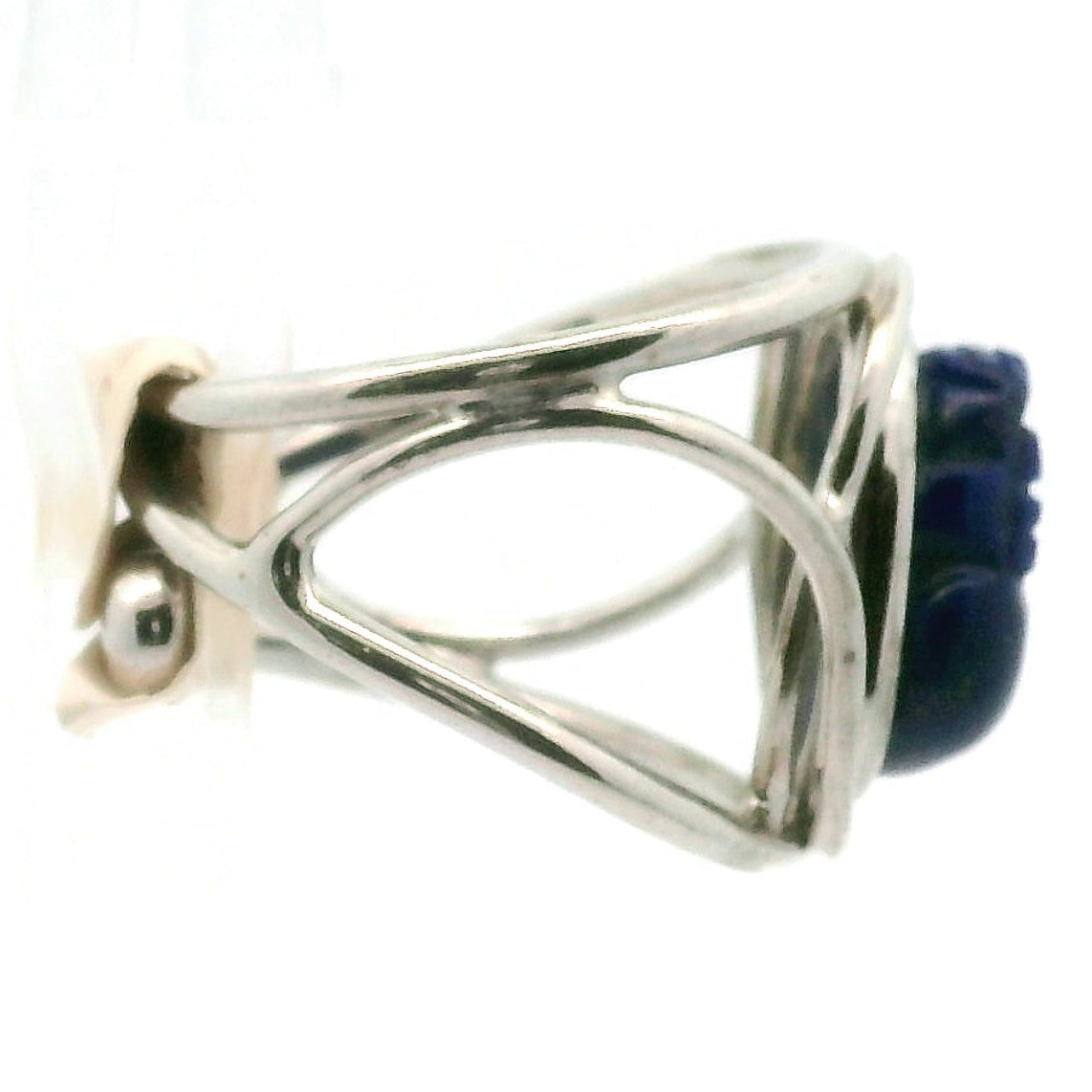 Lapis Lazuli Pixiu Finger Cuff Adjustable Ring .925 Silver for Power & Confidence