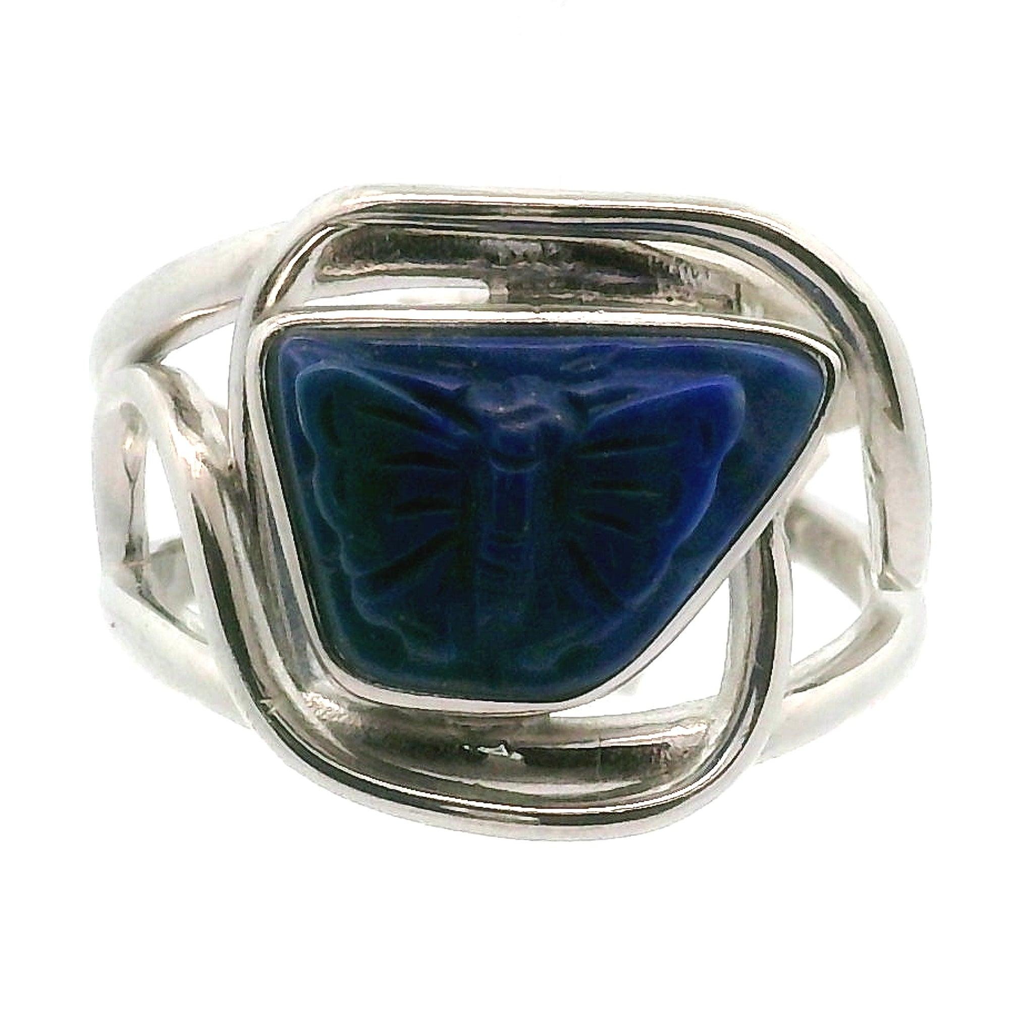 Lapis Lazuli Butterfly Adjustable Cuff Ring .925 Silver for Power & Confidence