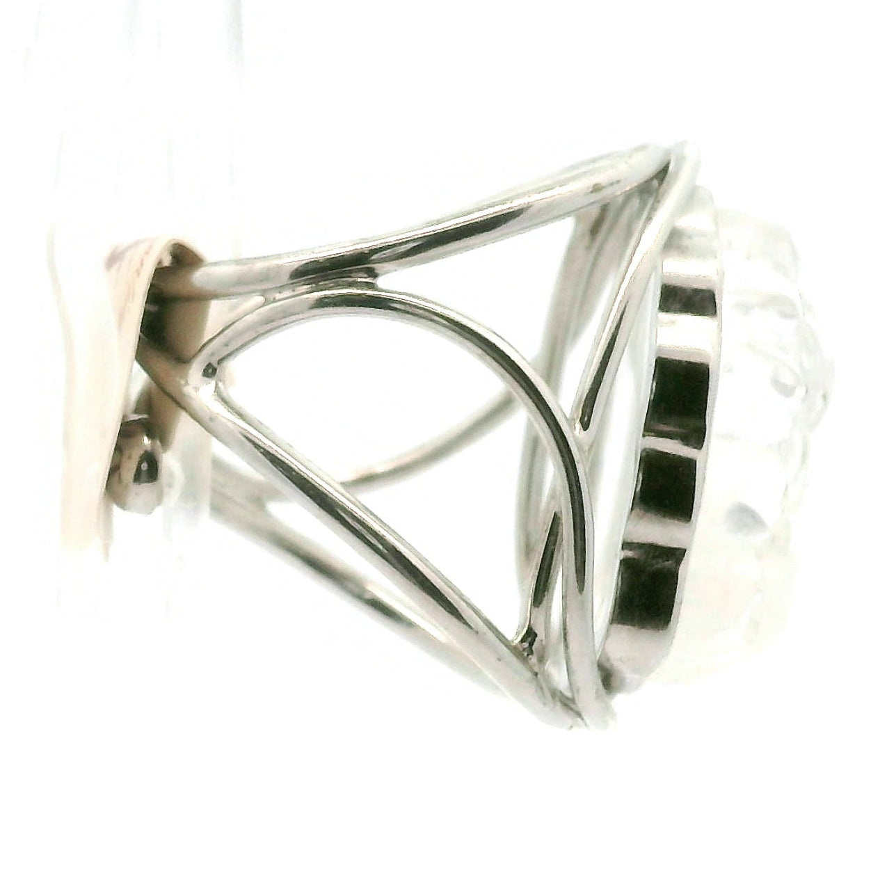 Blue Smoke Lemurian Quartz  Ninetails Cuff Ring .925 Silver for Ascension, Connection with Guides and Meditation