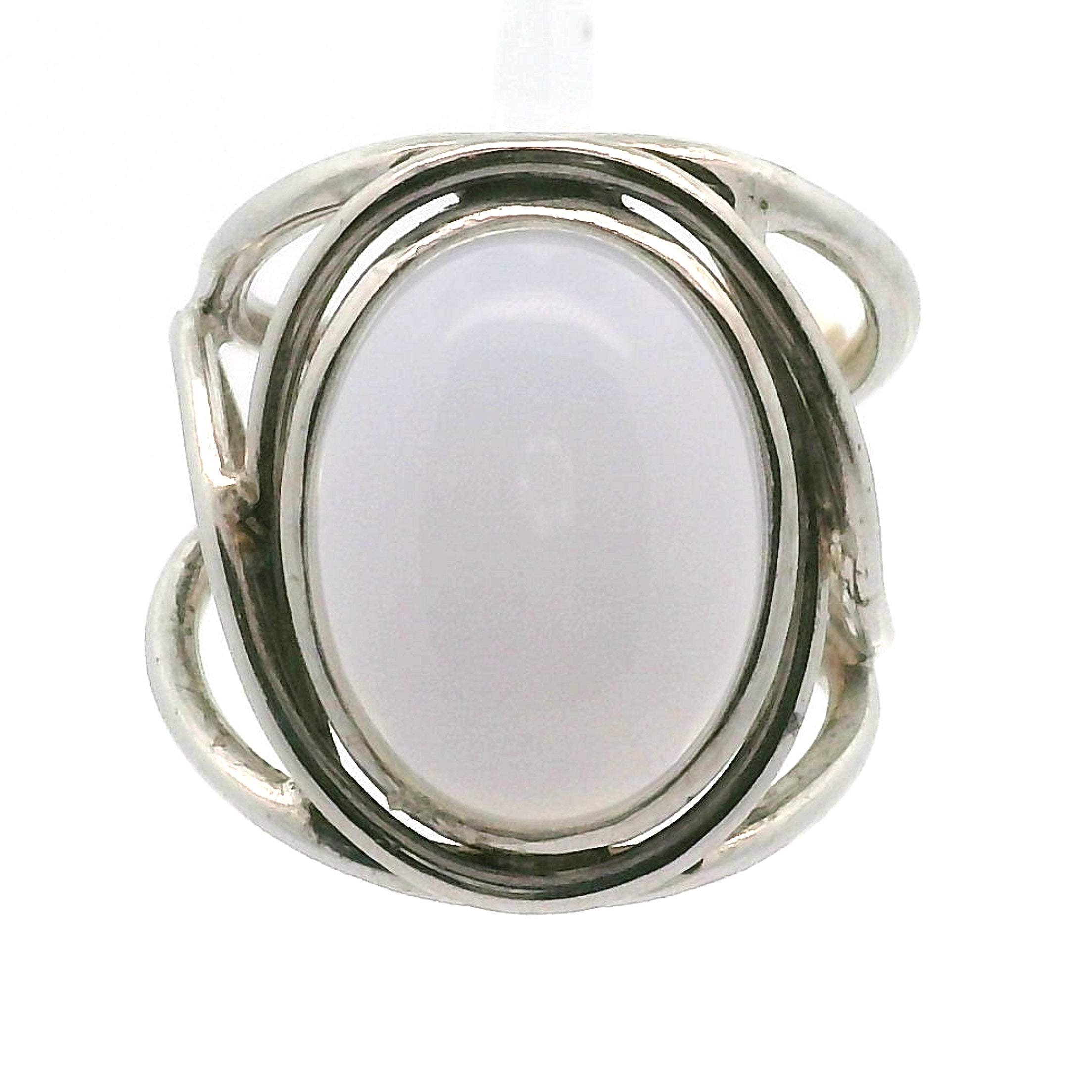 Blue Chalcedony Finger Cuff Adjustable Ring .925 Silver for Soothing the Body, Mind and Spirit