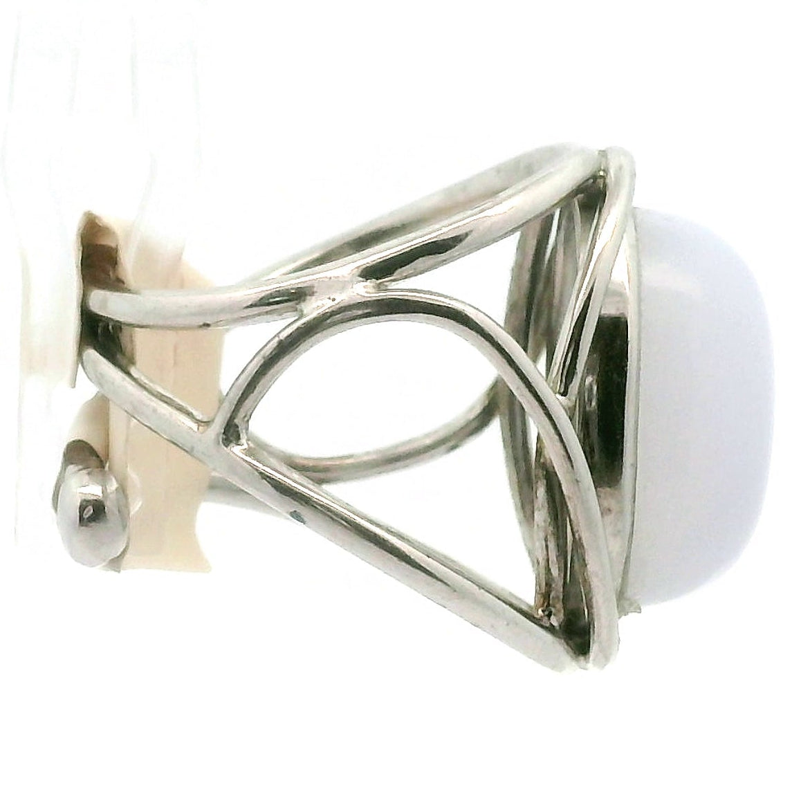 Blue Chalcedony Finger Cuff Adjustable Ring .925 Silver for Soothing the Body, Mind and Spirit