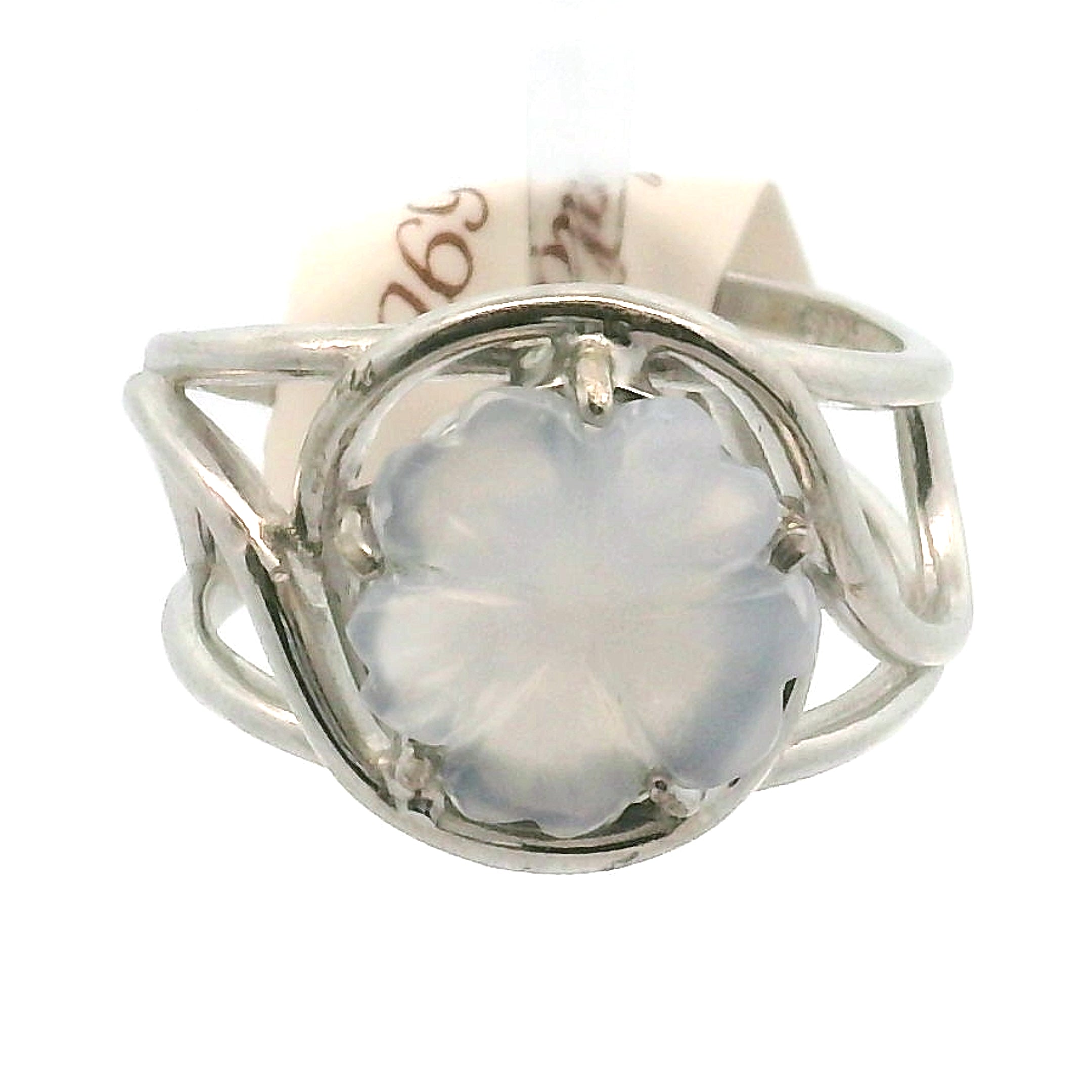 Blue Chalcedony Flower Cuff Ring .925 Silver for Soothing the Body, Mind and Spirit
