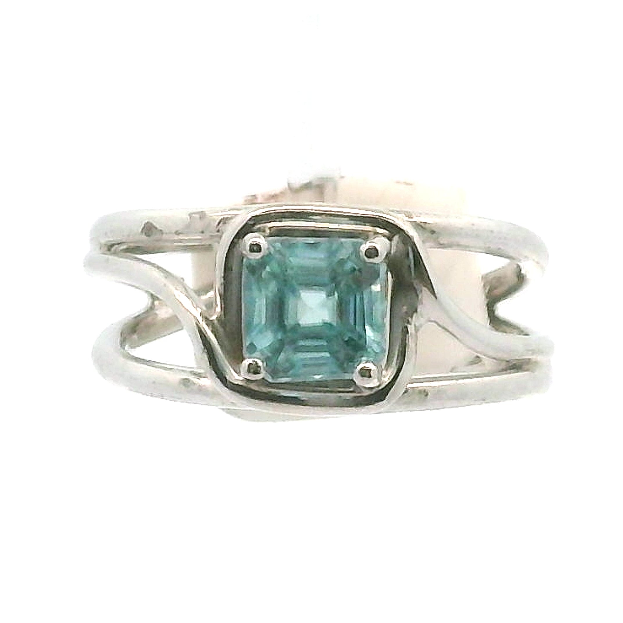 Blue Zircon Cuff Ring .925 Silver for Healing, Enhancing, and Attracting