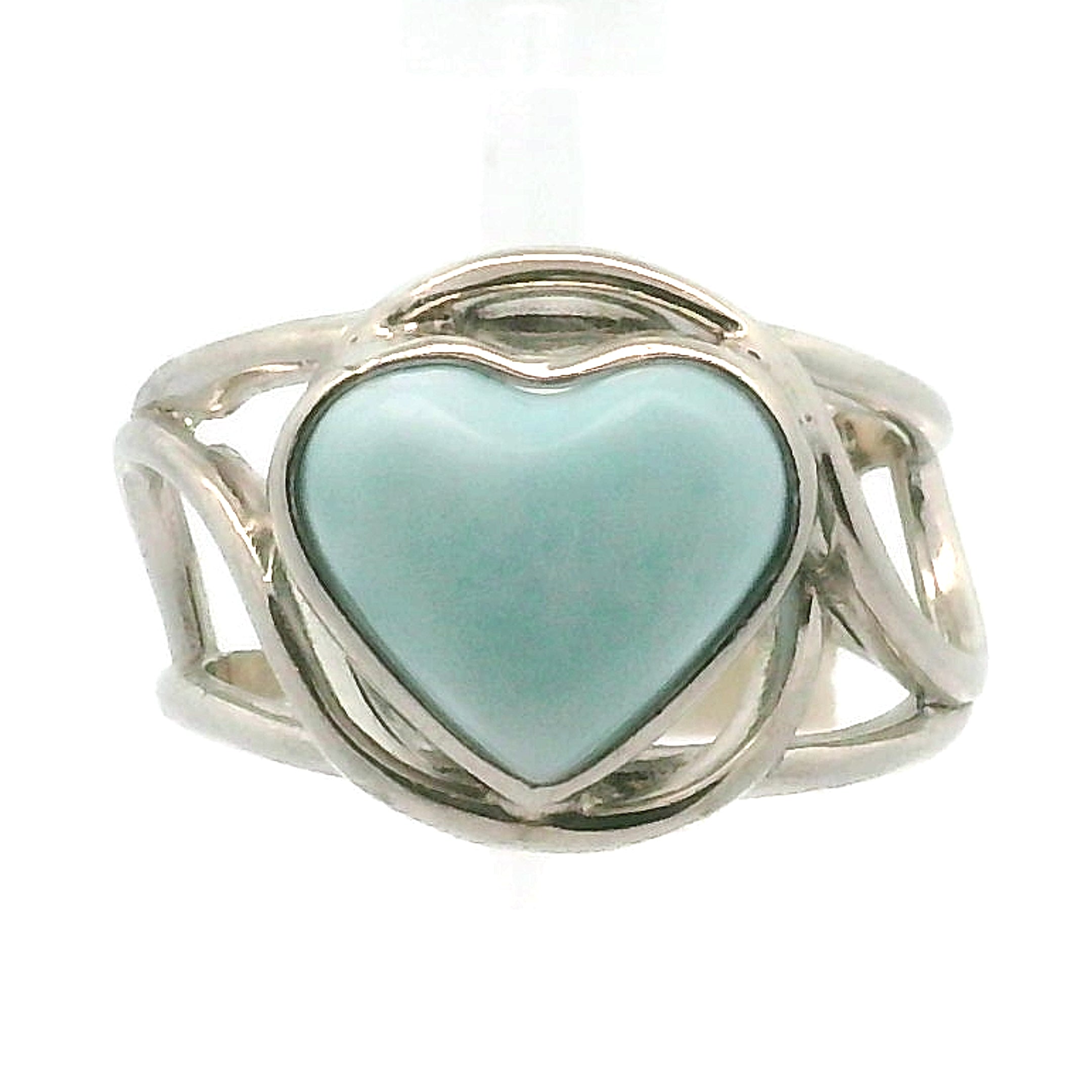 Larimar Heart Cuff Ring .925 Silver for Peace and Tranquility