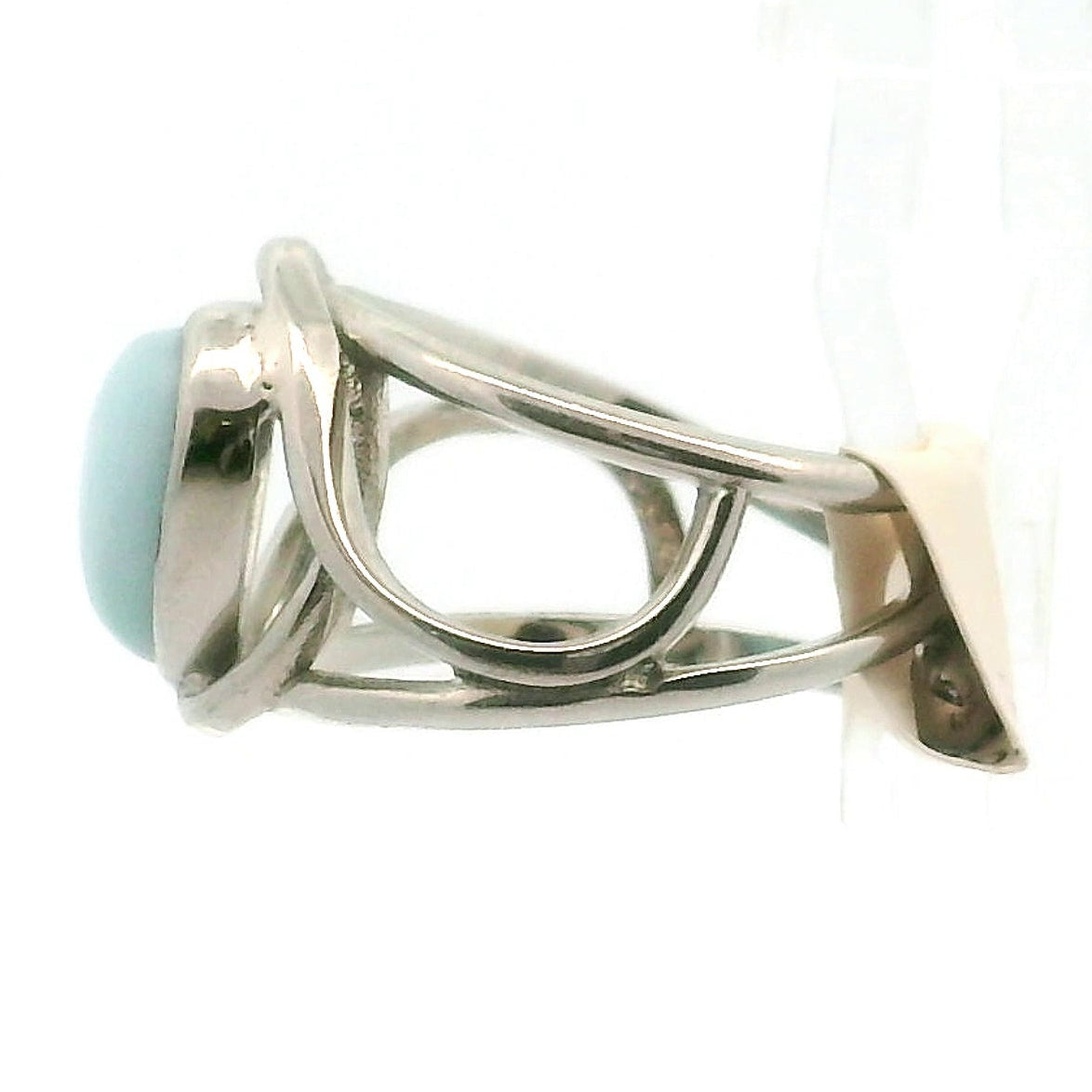 Larimar Heart Cuff Ring .925 Silver for Peace and Tranquility