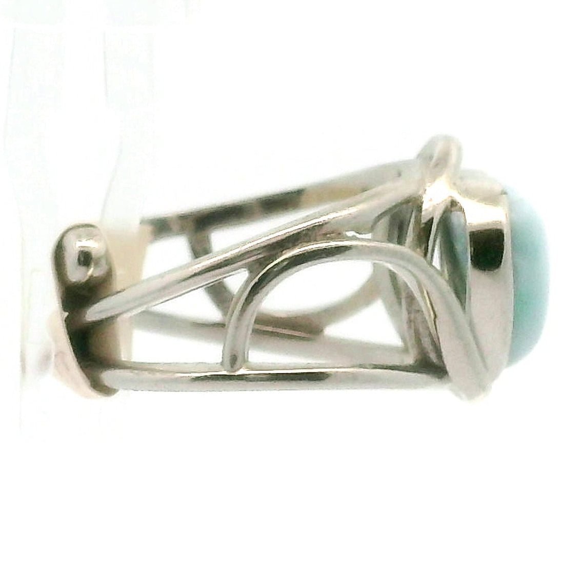 Larimar Heart Cuff Ring .925 Silver for Peace and Tranquility