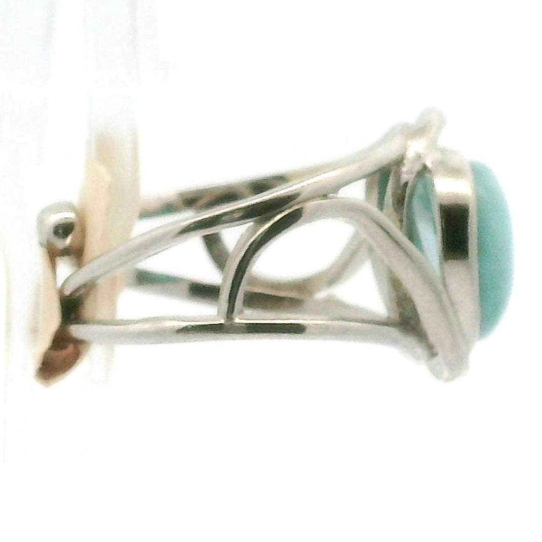 Larimar Divine Adjustable Finger Cuff Ring .925 Silver for Peaceful Goddess Vibes