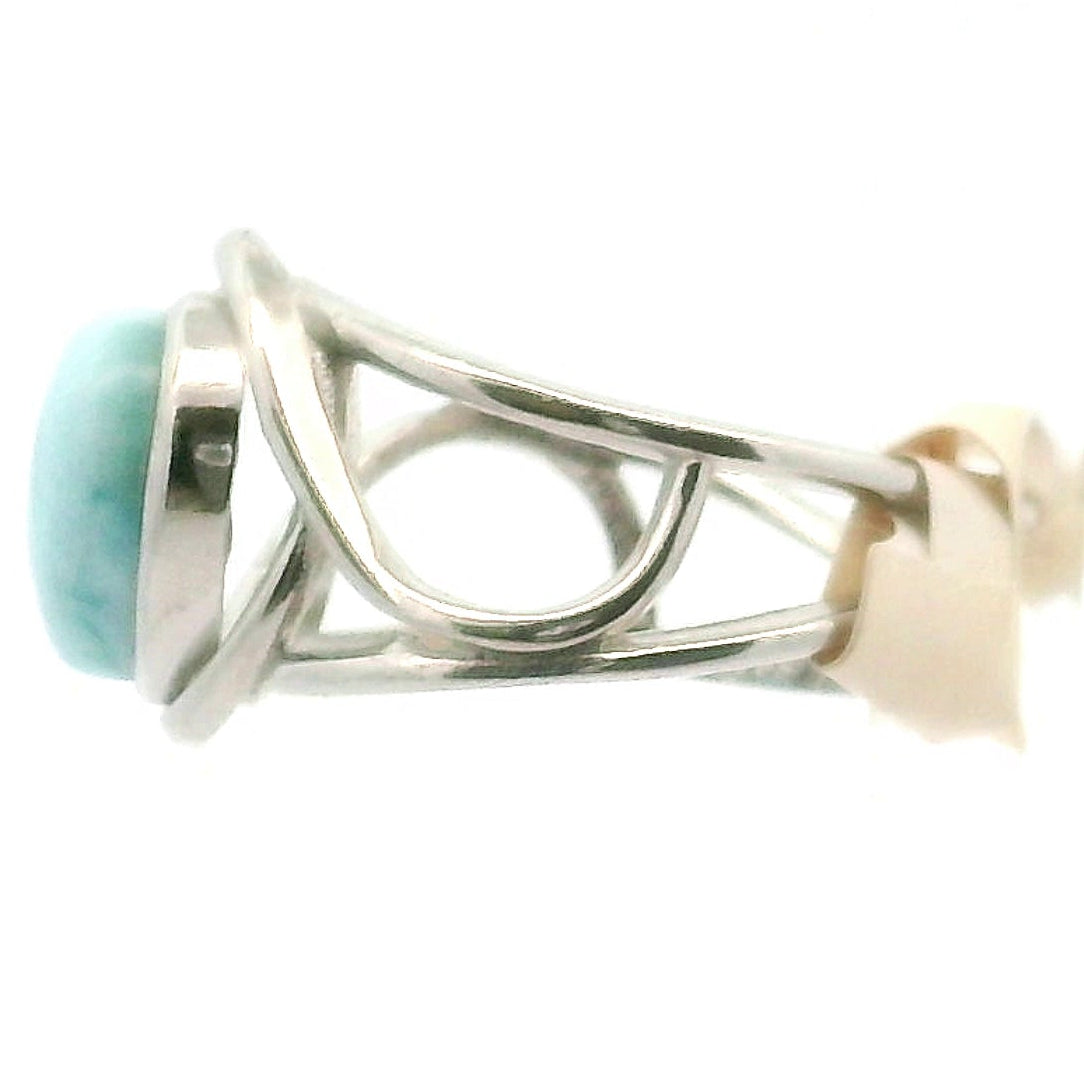Larimar Divine Adjustable Finger Cuff Ring .925 Silver for Peaceful Goddess Vibes