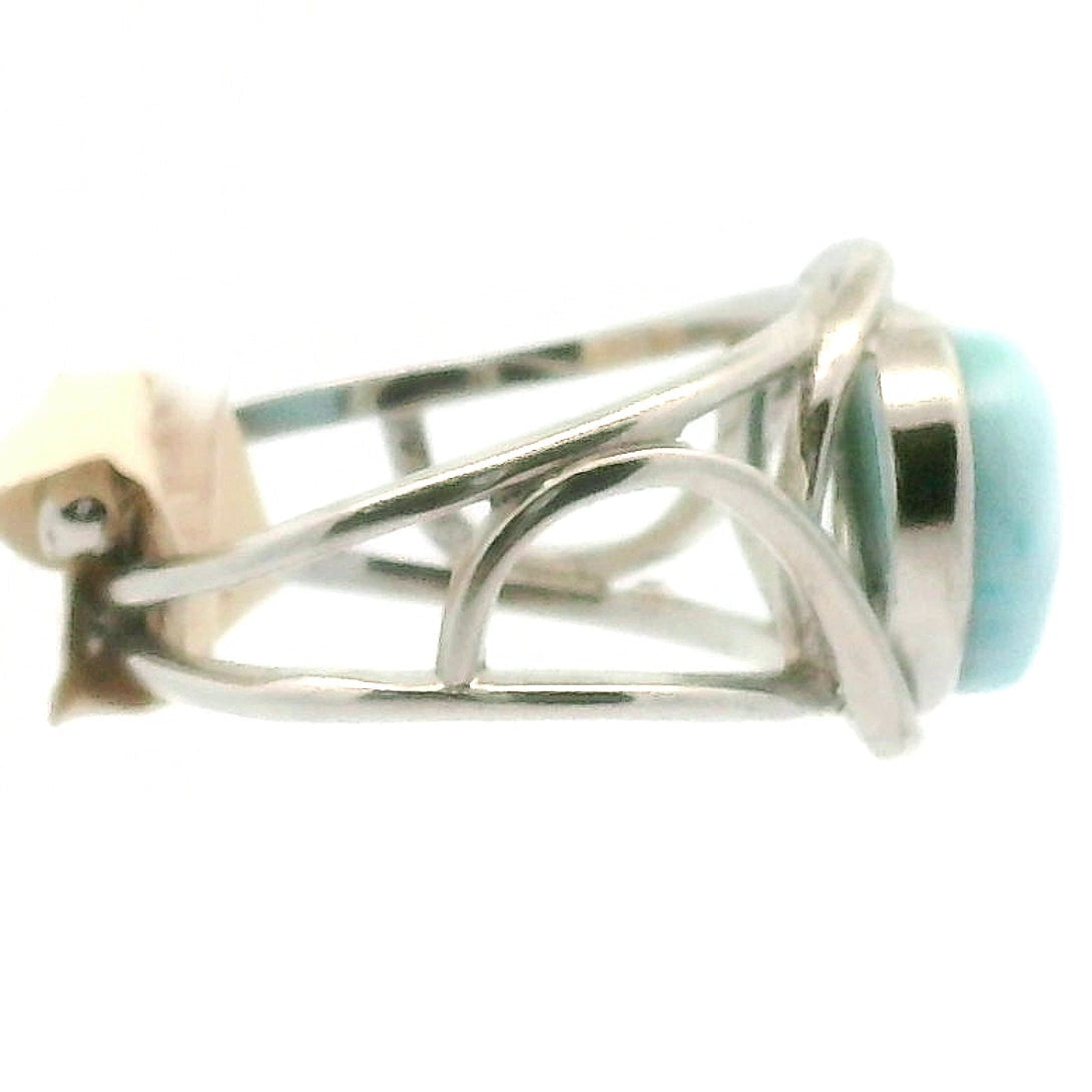 Larimar Divine Adjustable Finger Cuff Ring .925 Silver for Peaceful Goddess Vibes