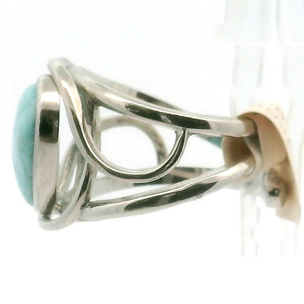 Larimar Divine Adjustable Finger Cuff Ring .925 Silver for Peaceful Goddess Vibes