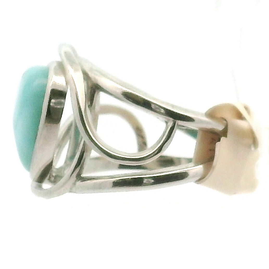 Larimar Divine Adjustable Finger Cuff Ring .925 Silver for Peaceful Goddess Vibes