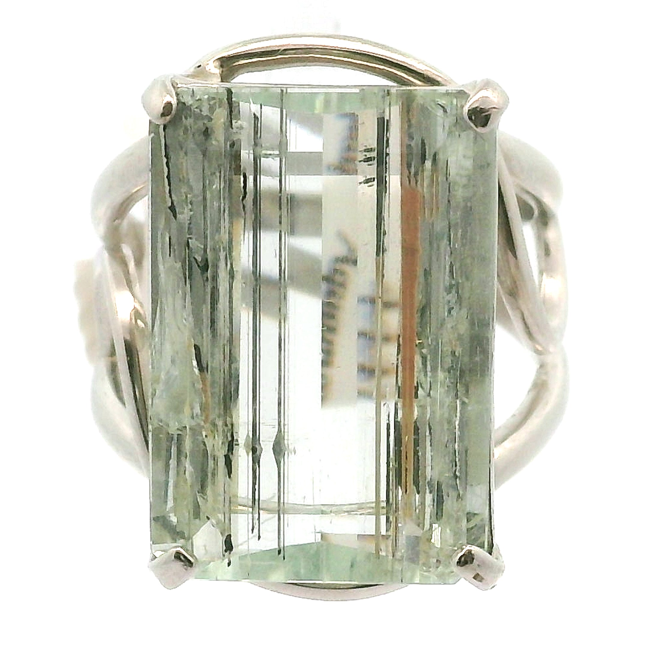 Rutilated Aquamarine Cuff Ring .925 Silver for Peaceful Travels and Protection
