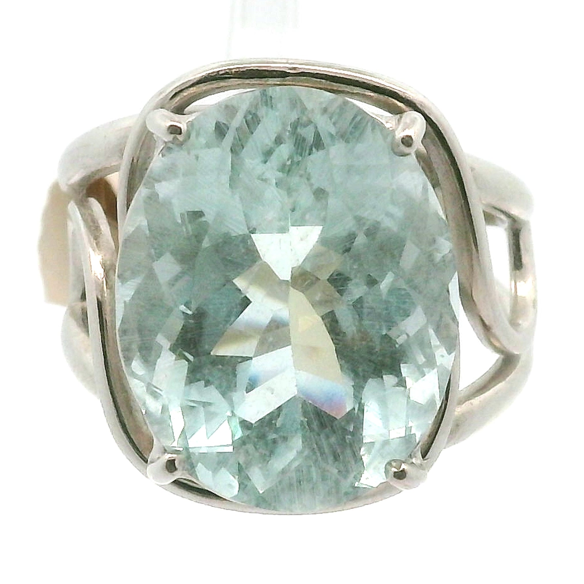 Rutilated Aquamarine Cuff Ring .925 Silver for Peaceful Travels and Protection