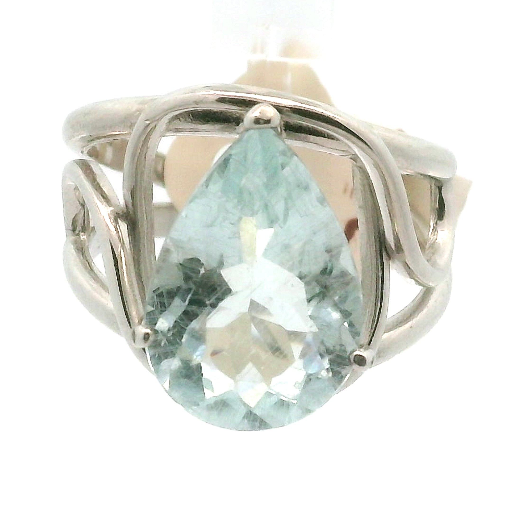 Rutilated Aquamarine Cuff Ring .925 Silver for Peaceful Travels and Protection