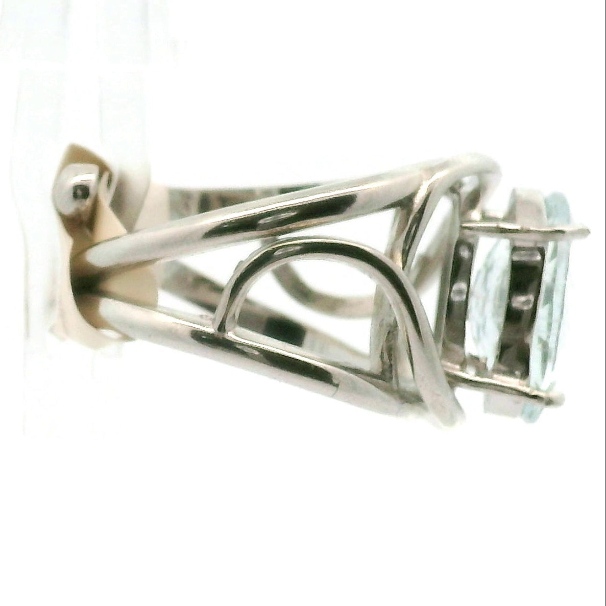 Rutilated Aquamarine Cuff Ring .925 Silver for Peaceful Travels and Protection