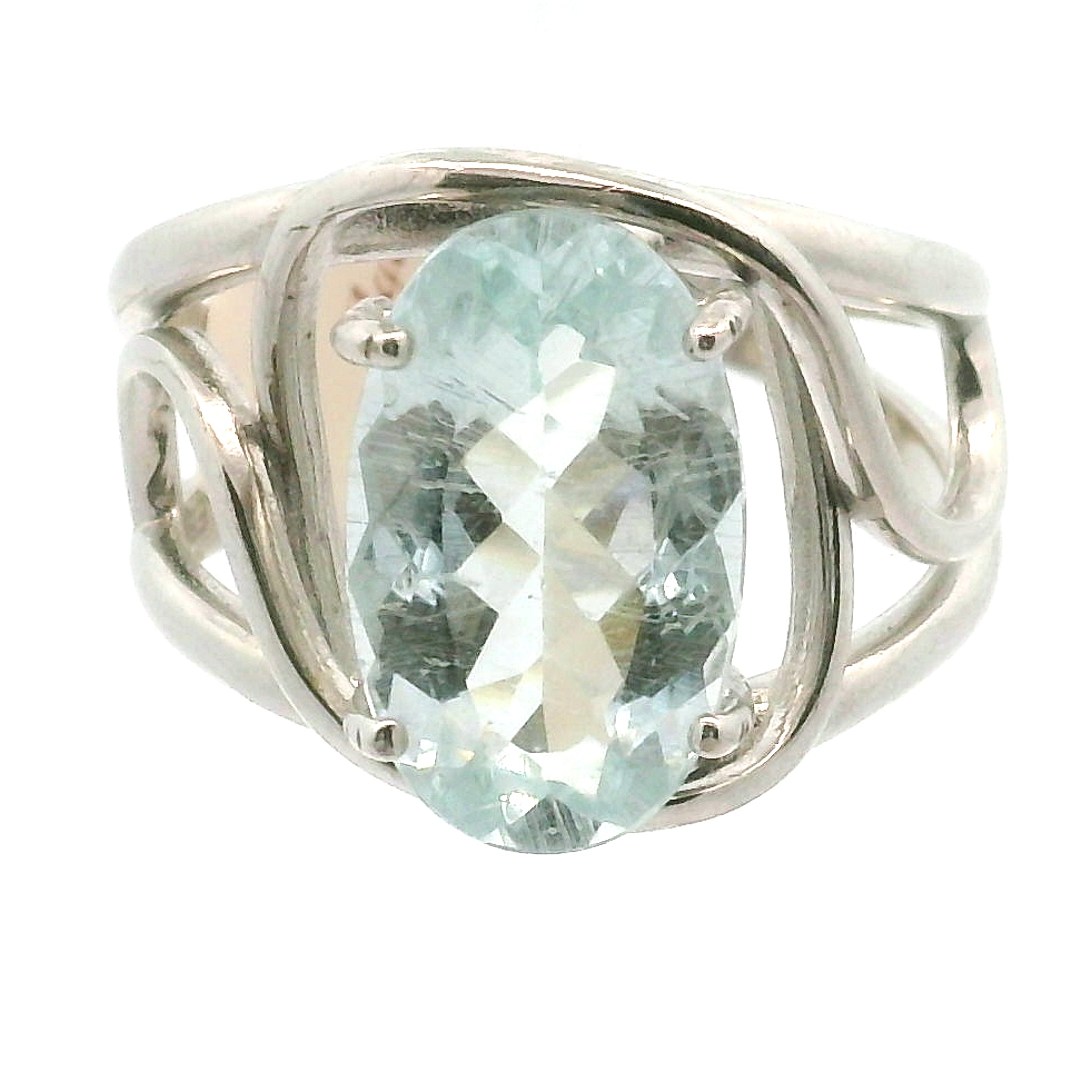 Rutilated Aquamarine Cuff Ring .925 Silver for Peaceful Travels and Protection
