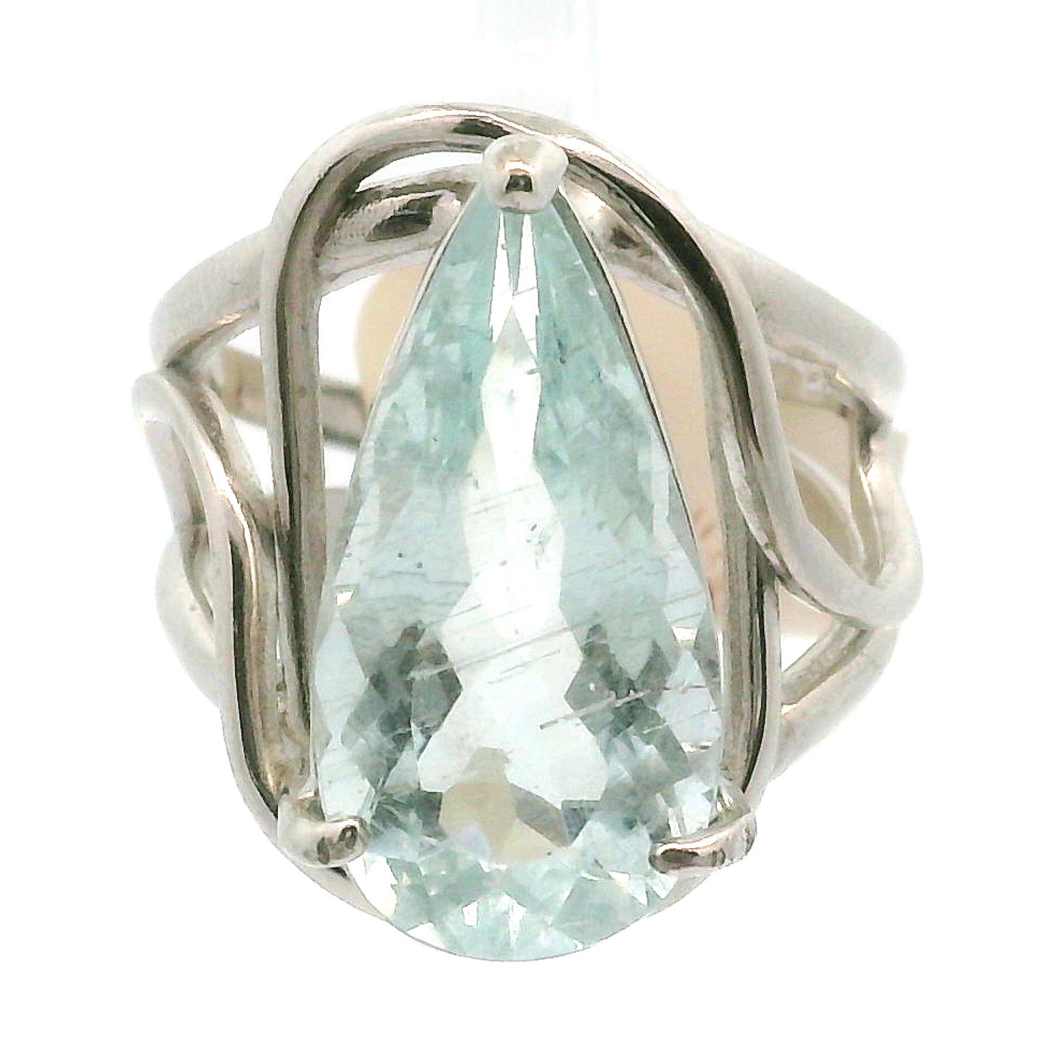 Rutilated Aquamarine Cuff Ring .925 Silver for Peaceful Travels and Protection