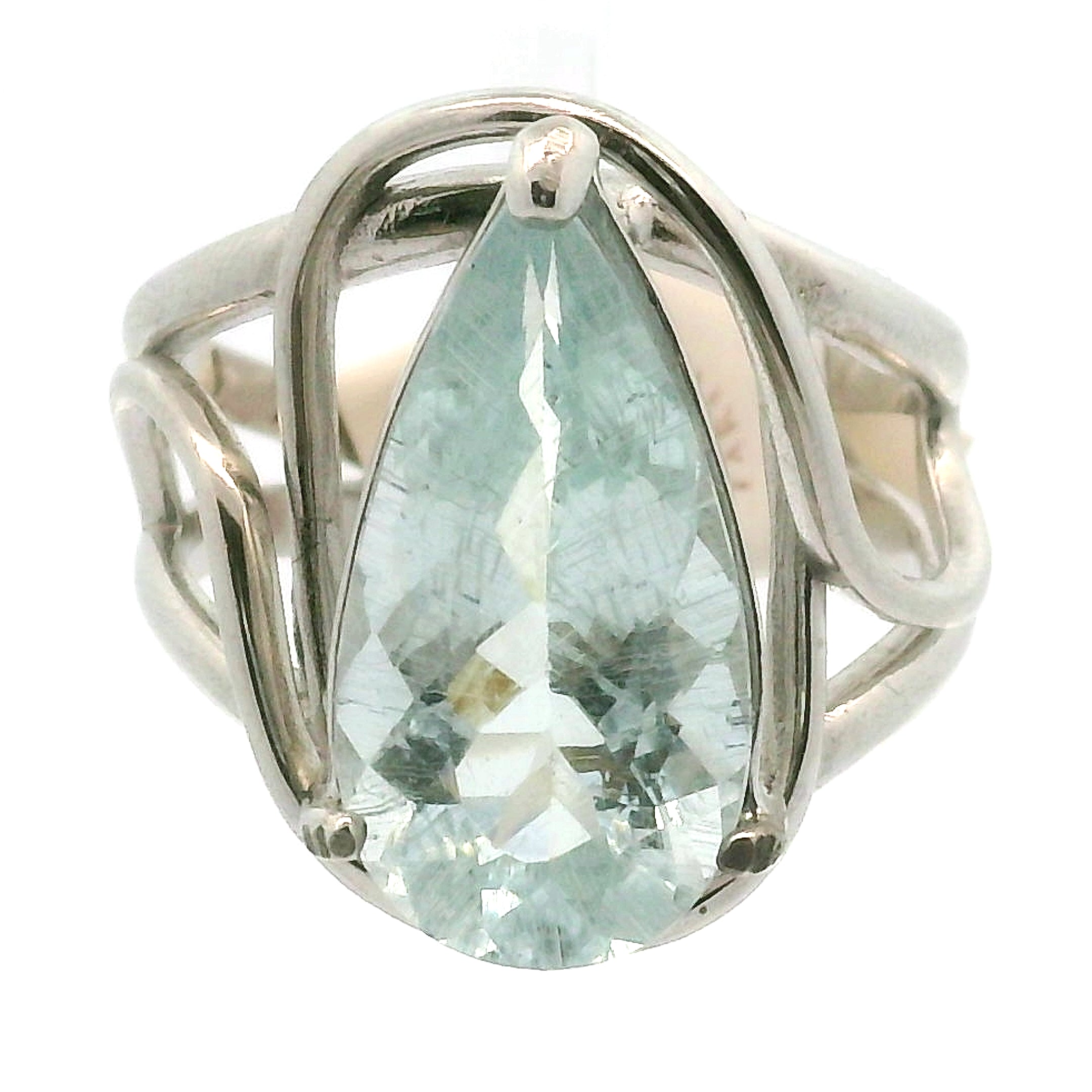 Rutilated Aquamarine Cuff Ring .925 Silver for Peaceful Travels and Protection