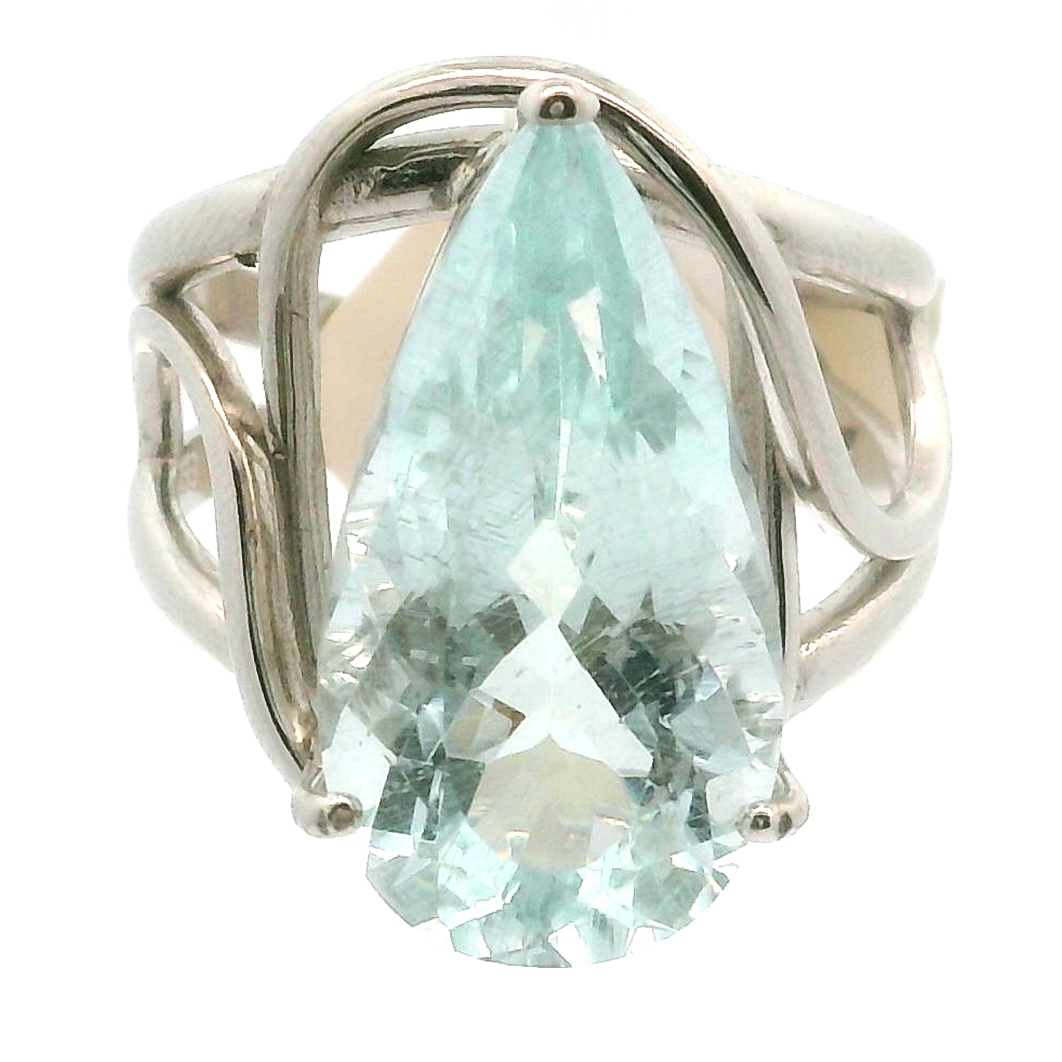 Rutilated Aquamarine Cuff Ring .925 Silver for Peaceful Travels and Protection