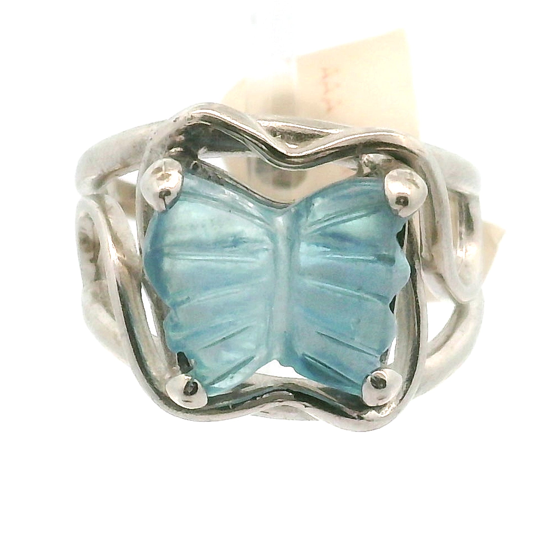 Aquamarine Butterfly Finger Cuff Adjustable Ring .925 Silver for Peaceful Travels and Protection