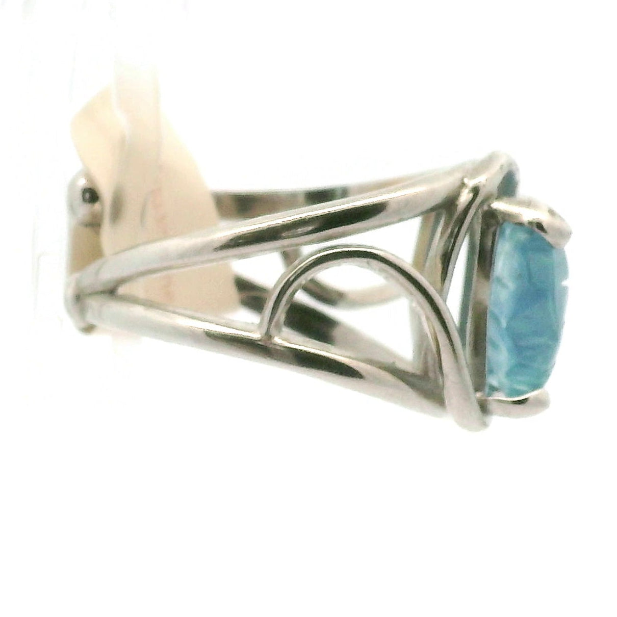 Aquamarine Butterfly Finger Cuff Adjustable Ring .925 Silver for Peaceful Travels and Protection