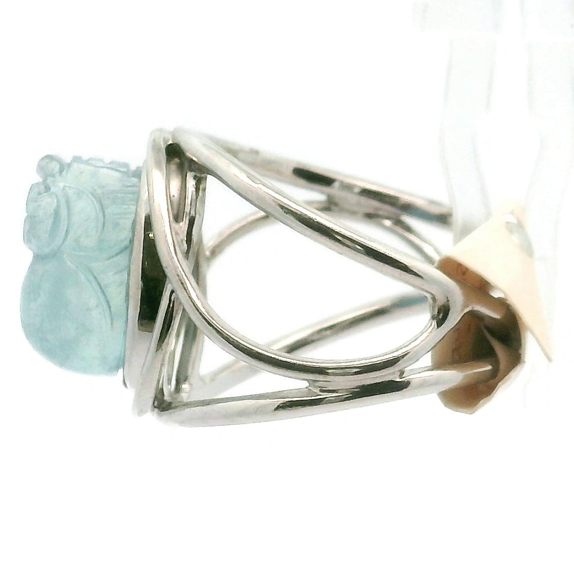 Aquamarine Pixchu .925 Silver Adjustable Cuff Ring for Calm Communication