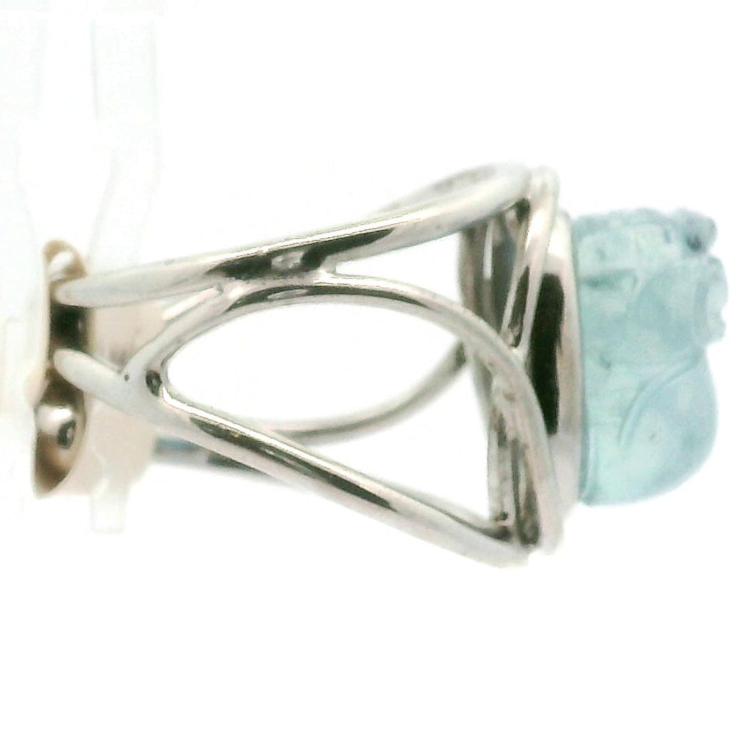 Aquamarine Pixchu .925 Silver Adjustable Cuff Ring for Calm Communication