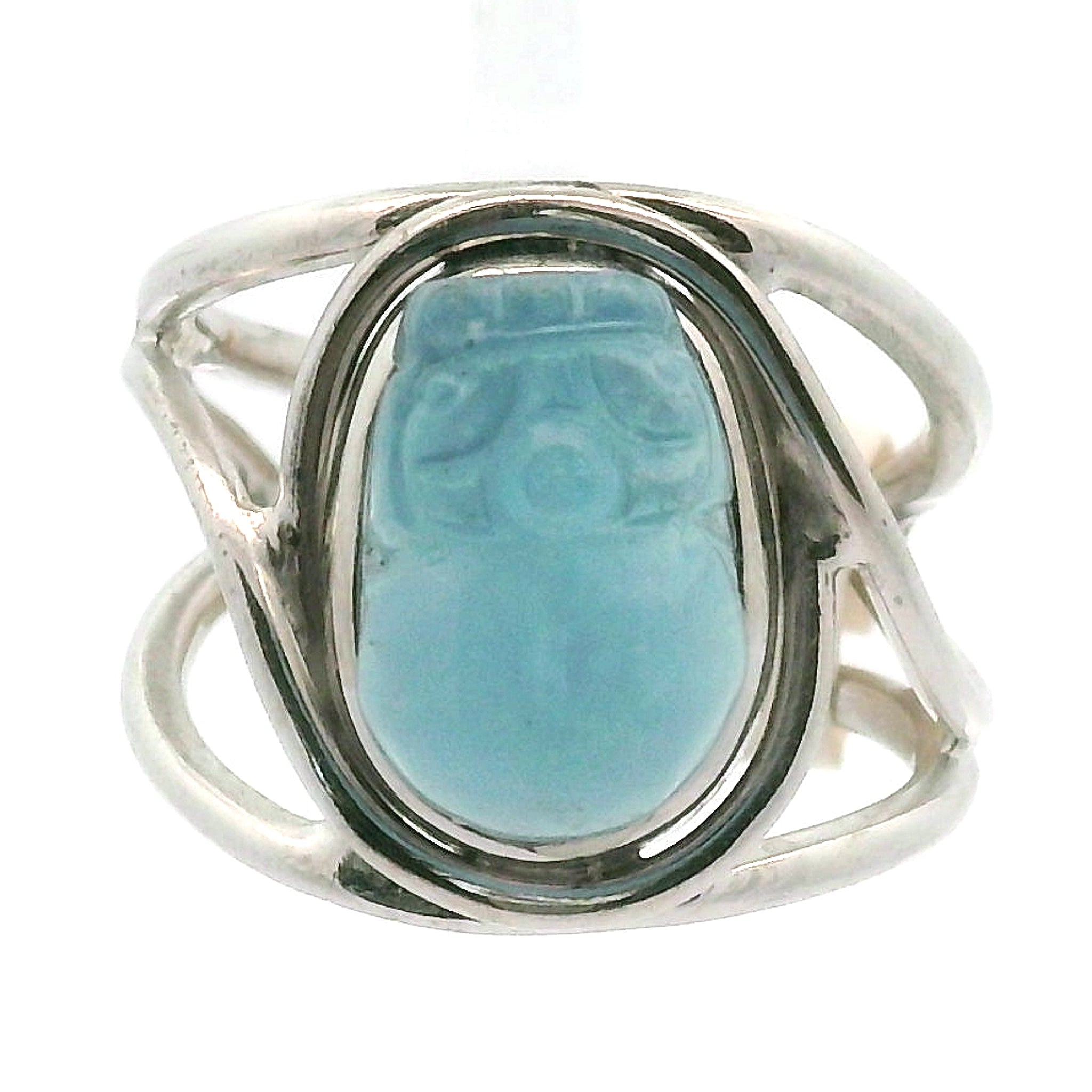 Aquamarine Pixchu .925 Silver Adjustable Cuff Ring for Calm Communication