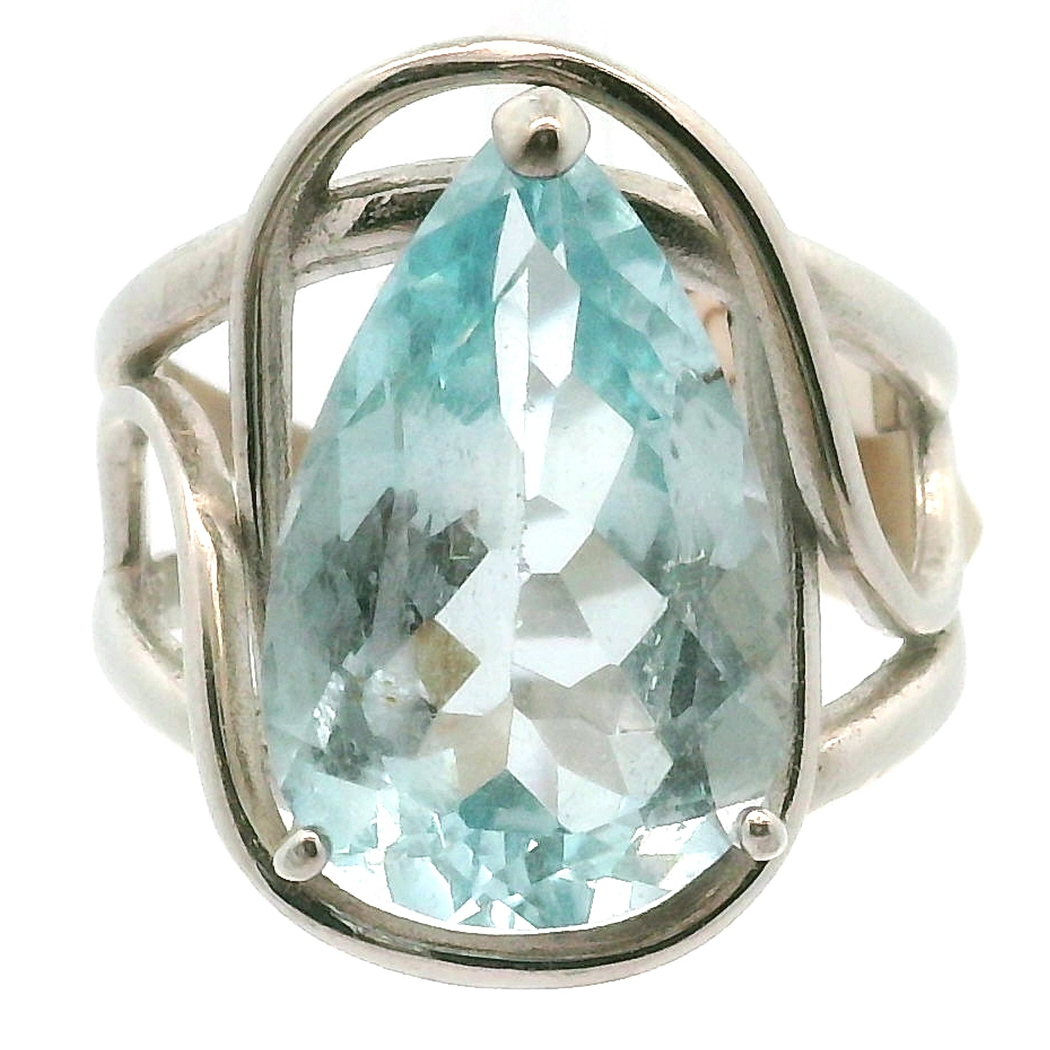 Blue Topaz Cuff Ring .925 Silver for Higher Levels of Awareness, Peaceful Communication and Clarity