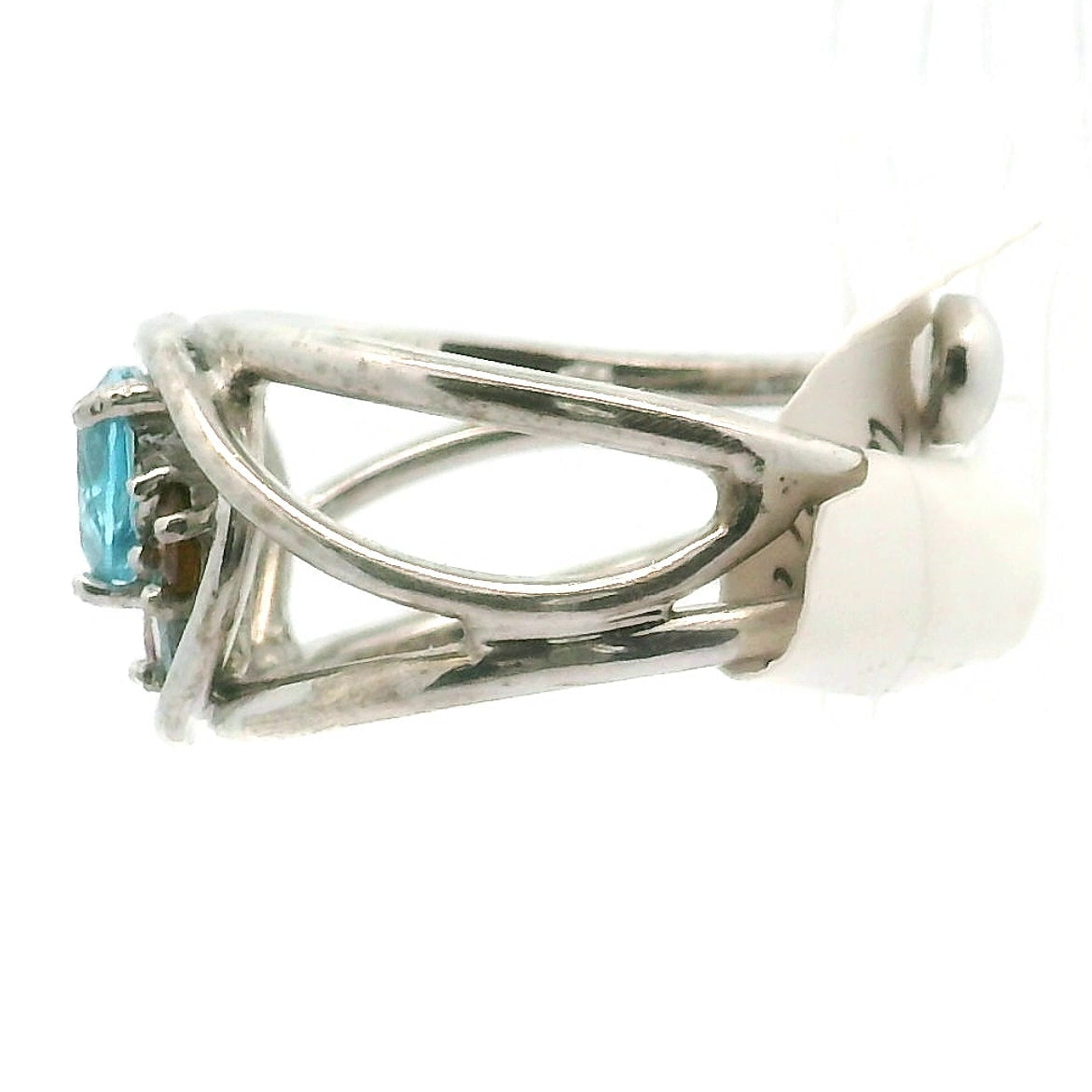 Blue Topaz Heart with Tourmaline Wand Cuff Ring .925 Silver for Higher Levels of Awareness, Peaceful Communication and Clarity