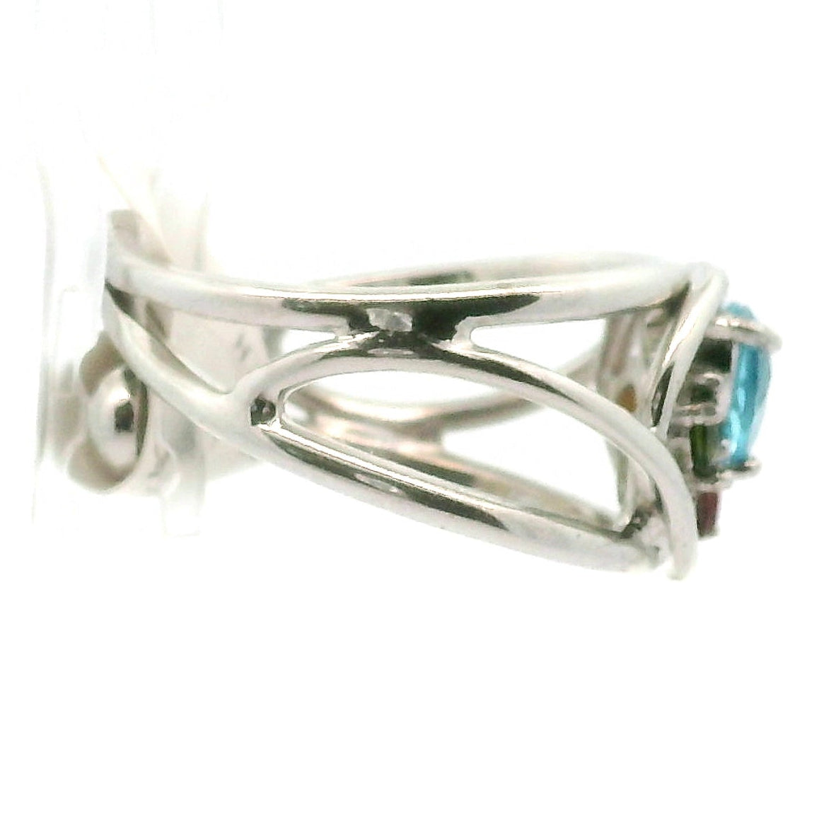 Blue Topaz Heart with Tourmaline Wand Cuff Ring .925 Silver for Higher Levels of Awareness, Peaceful Communication and Clarity