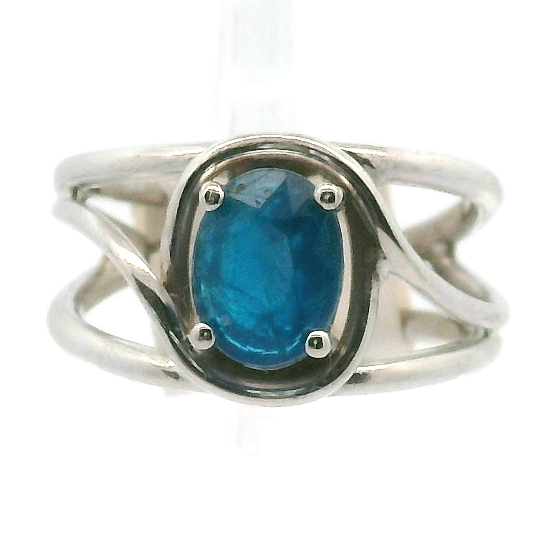Neon Blue Apatite Midi Cuff Ring .925 Silver for Overall Health and Wellness