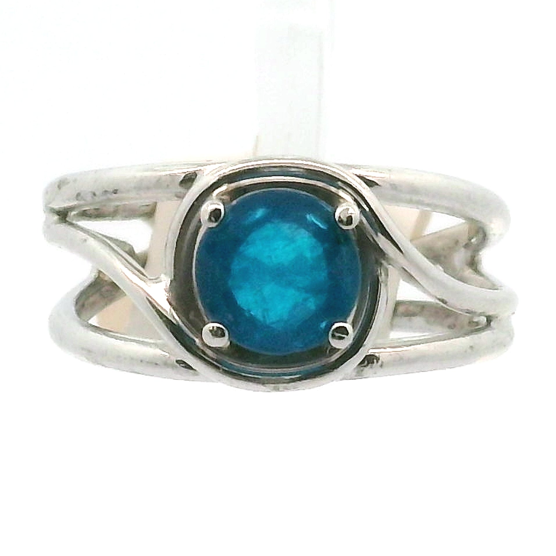 Neon Blue Apatite Midi Cuff Ring .925 Silver for Overall Health and Wellness