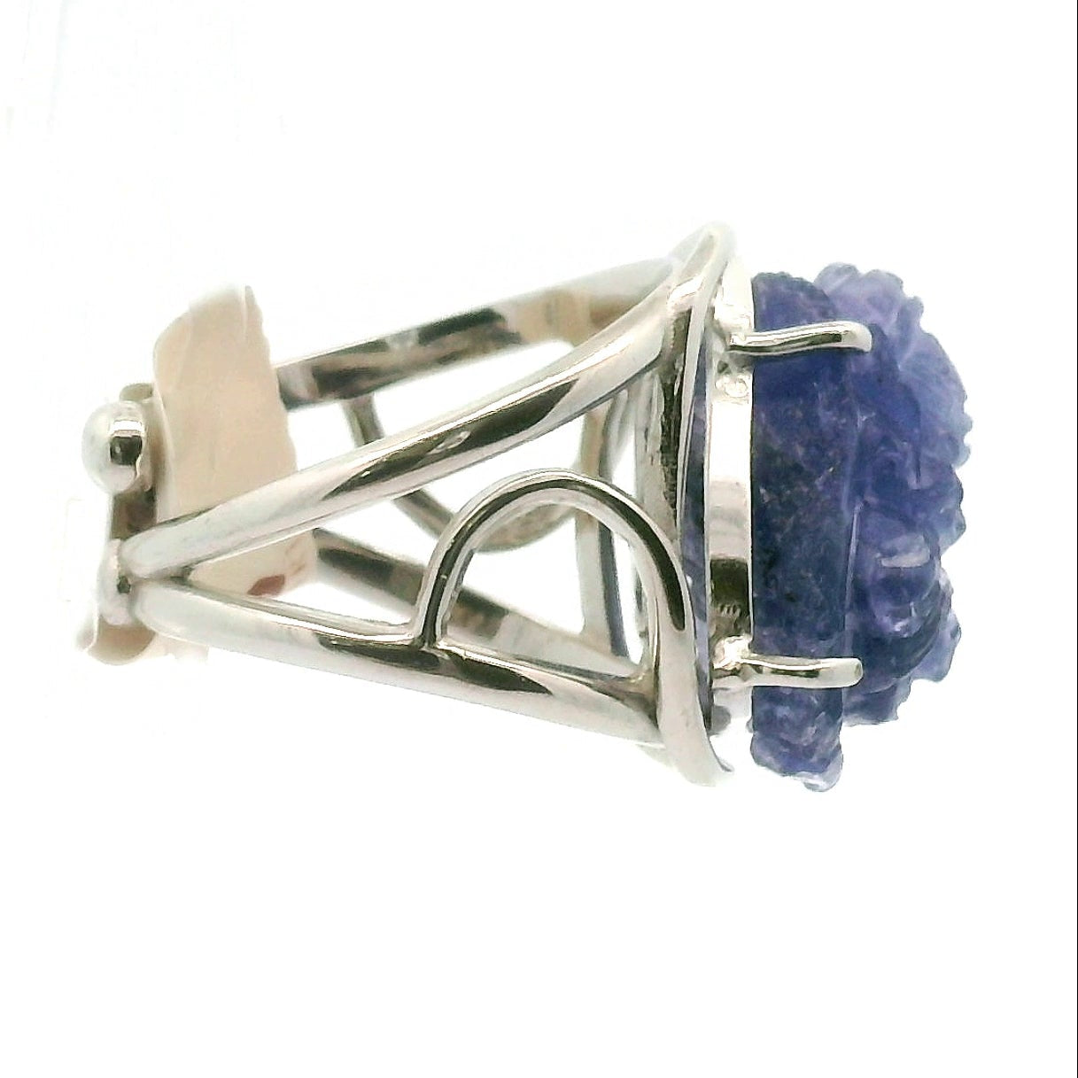 Tanzanite Ganesha Cuff Ring .925 Silver for Spiritual Evolution