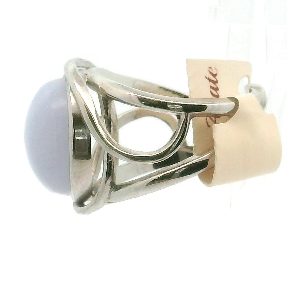 Blue Lace Agate Adjustable Finger Cuff Ring .925 Silver for Soothing Emotions and Improving Communication
