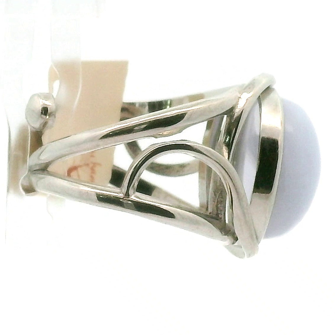 Blue Lace Agate Adjustable Finger Cuff Ring .925 Silver for Soothing Emotions and Improving Communication