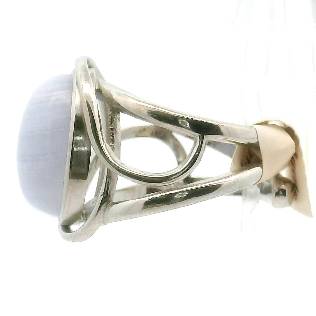 Blue Lace Agate Adjustable Finger Cuff Ring .925 Silver for Soothing Emotions and Improving Communication